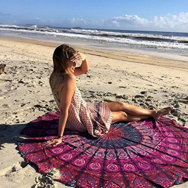 150cm Bedding Round Beach Scarf Fire Peacock Mandala Chiffon Beach Swim Towels Bohemia Bain Para Playa Toallas Pashmina LM93