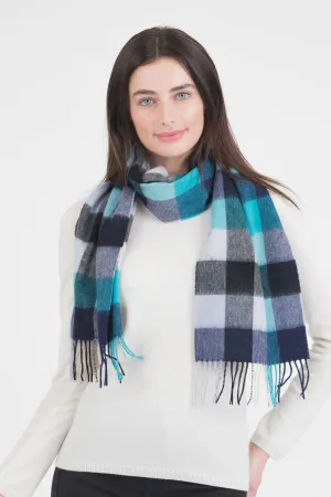 5 Square Check Lambswool Scarf - Blue & Green