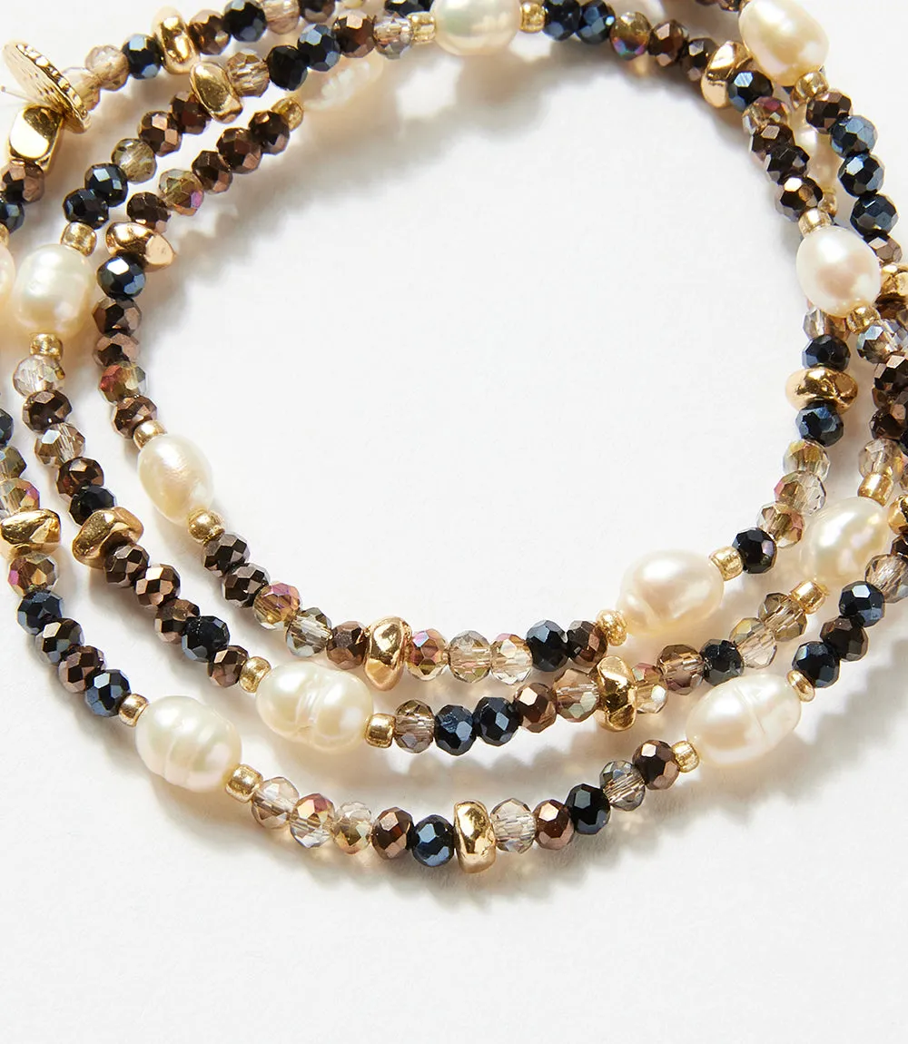 Beaded Gemstone And Pearl Stretch Bracelet