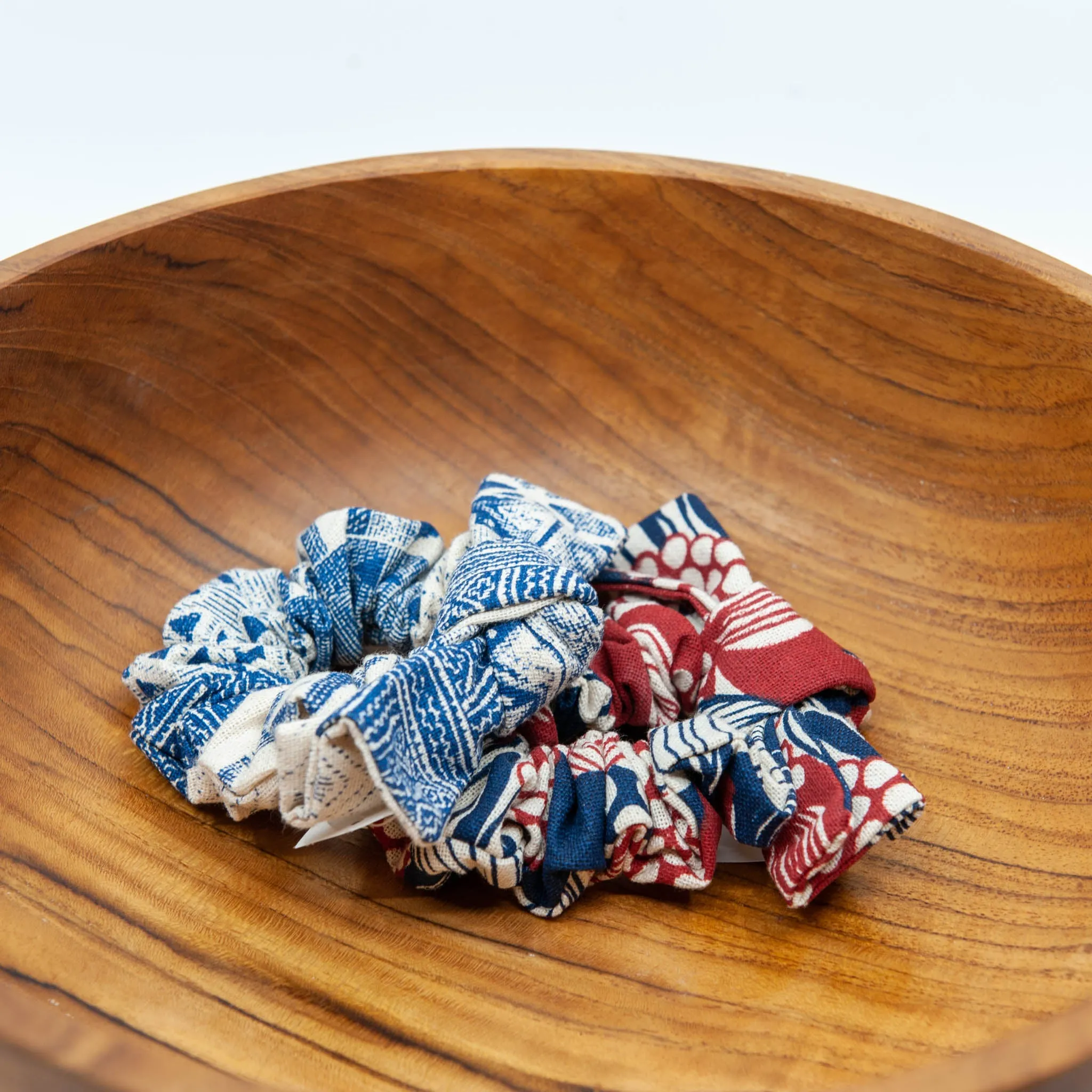 Blue Red Cream Cotton Scrunchie