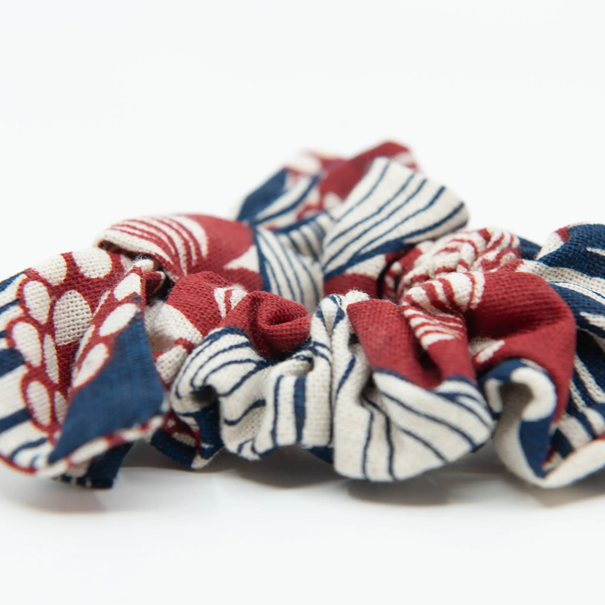 Blue Red Cream Cotton Scrunchie