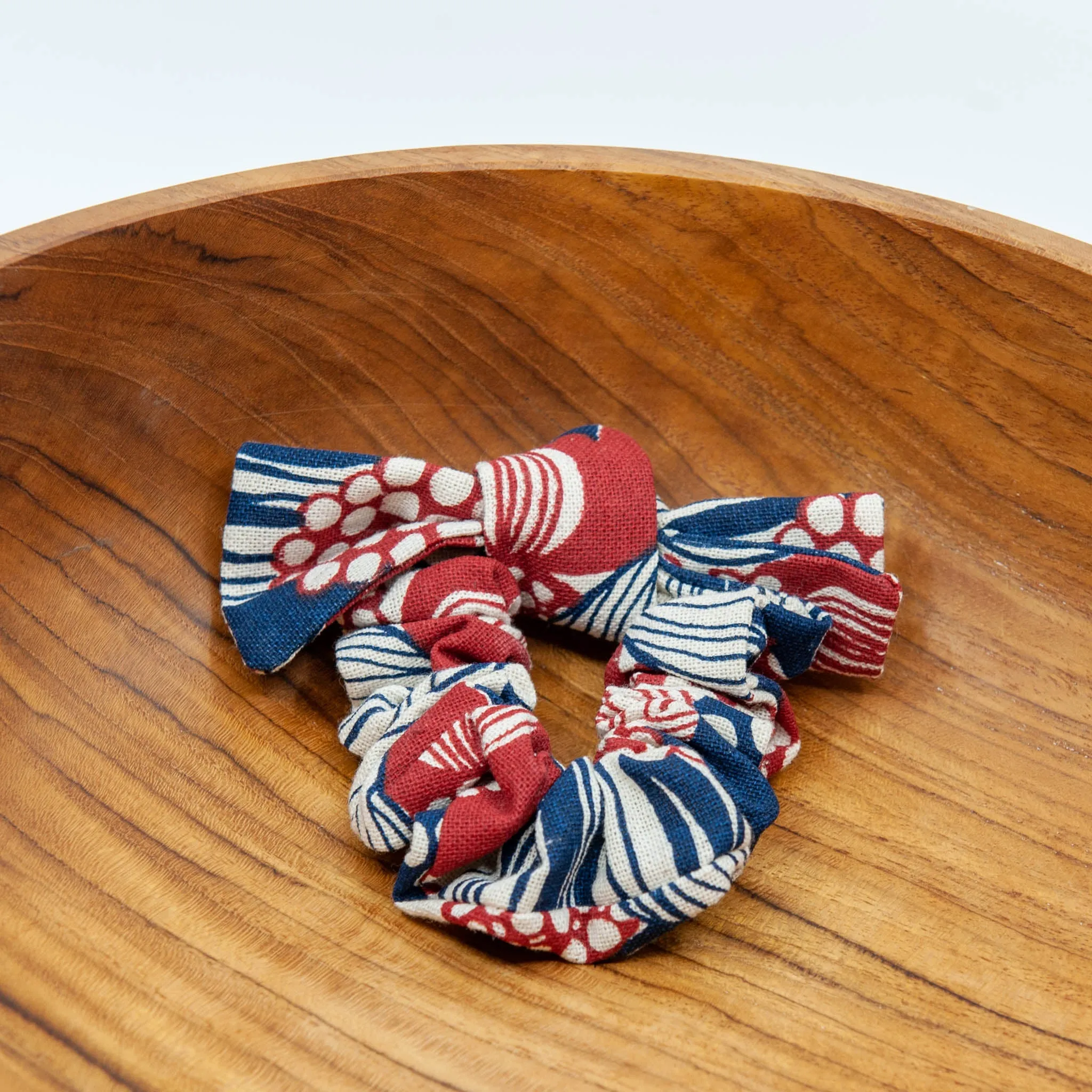 Blue Red Cream Cotton Scrunchie