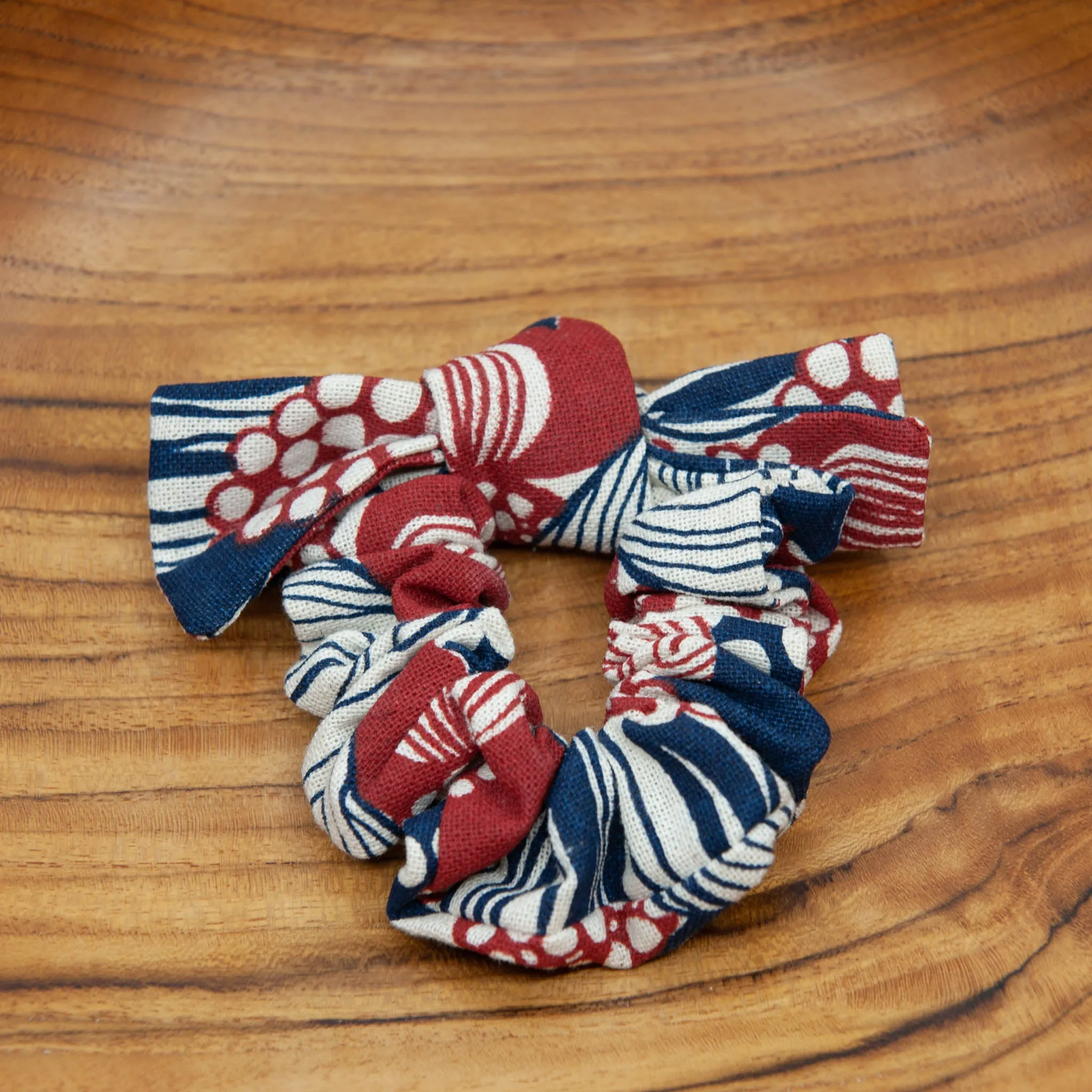 Blue Red Cream Cotton Scrunchie