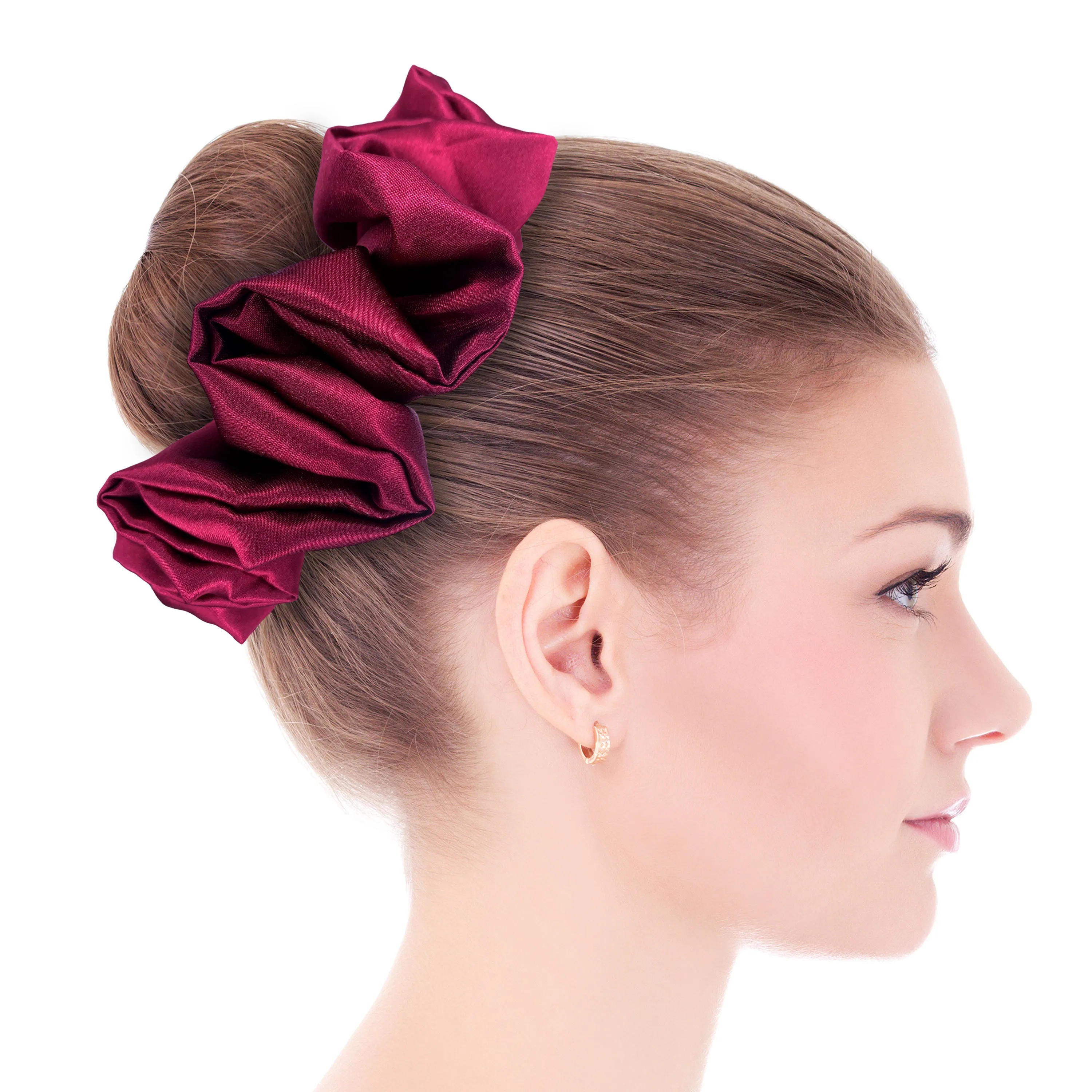 Bridal Satin Scrunchies King Size XXL Oversized Ponytail Holder Made in the USA Burgundy