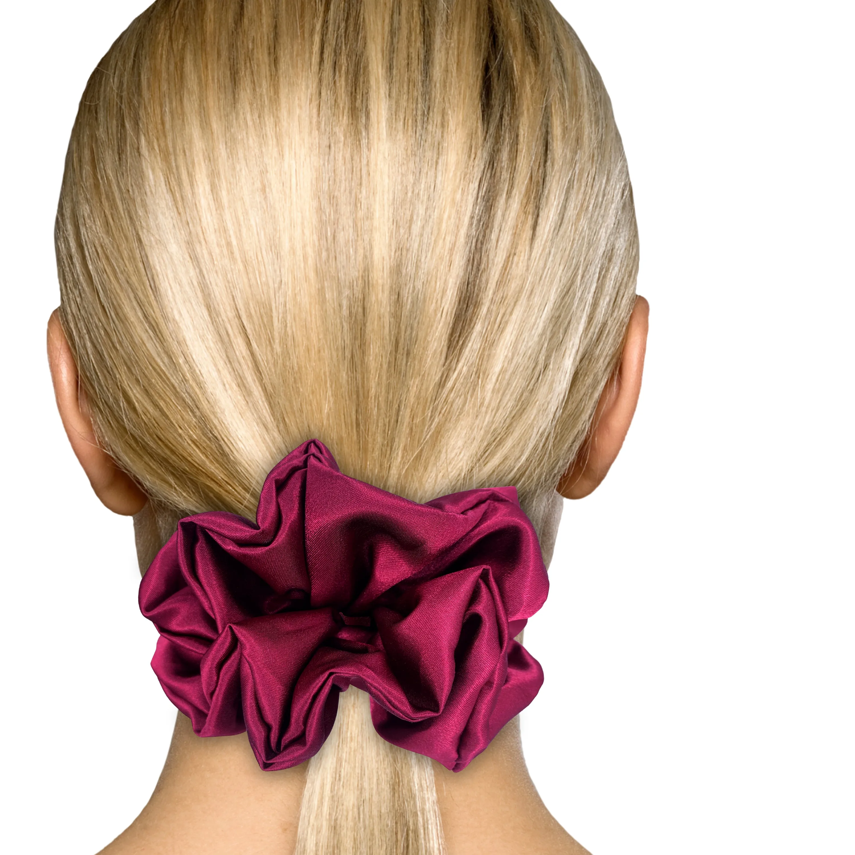 Bridal Satin Scrunchies King Size XXL Oversized Ponytail Holder Made in the USA Burgundy