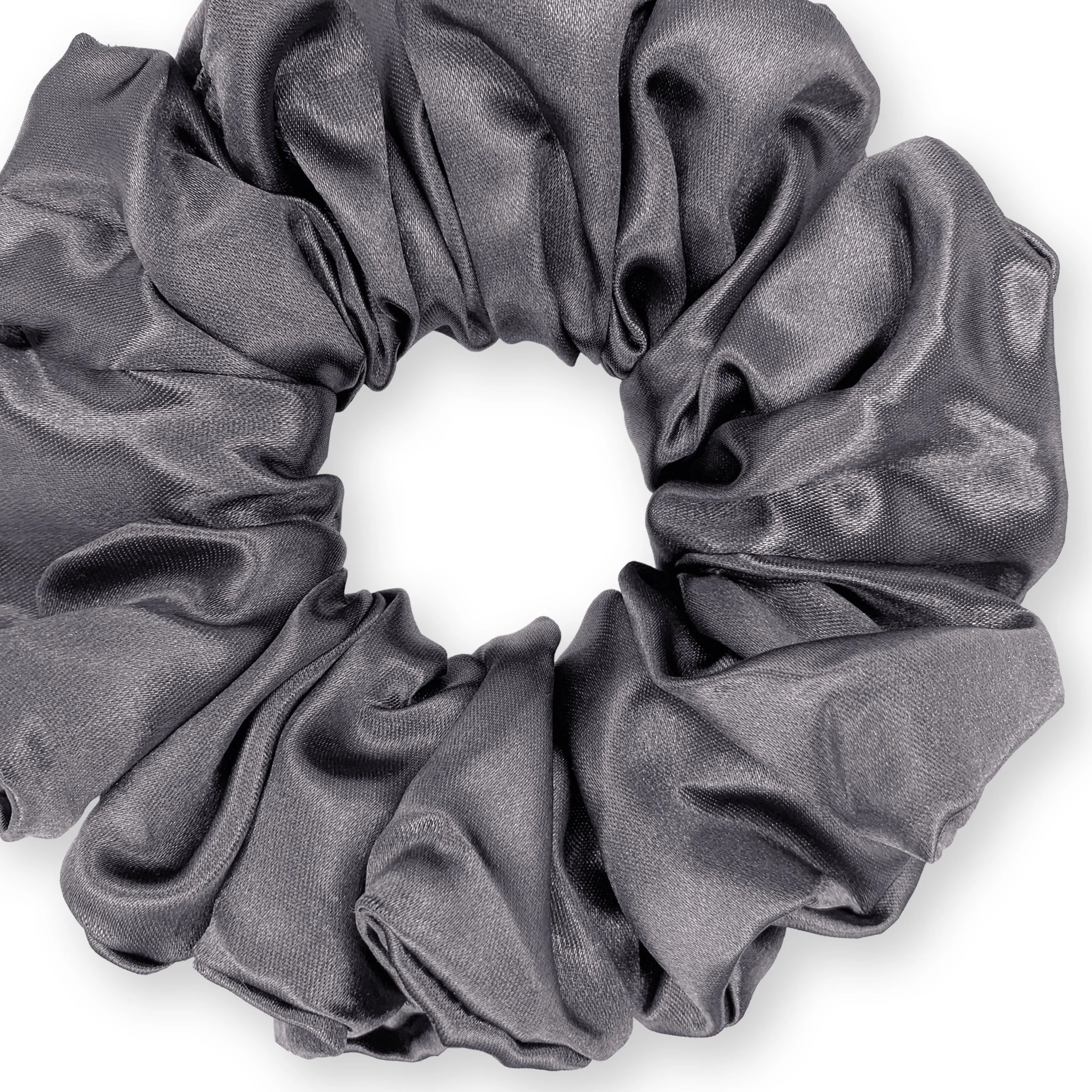 Bridal Satin Scrunchies King Size XXL Oversized Ponytail Holder Made in the USA Charcoal