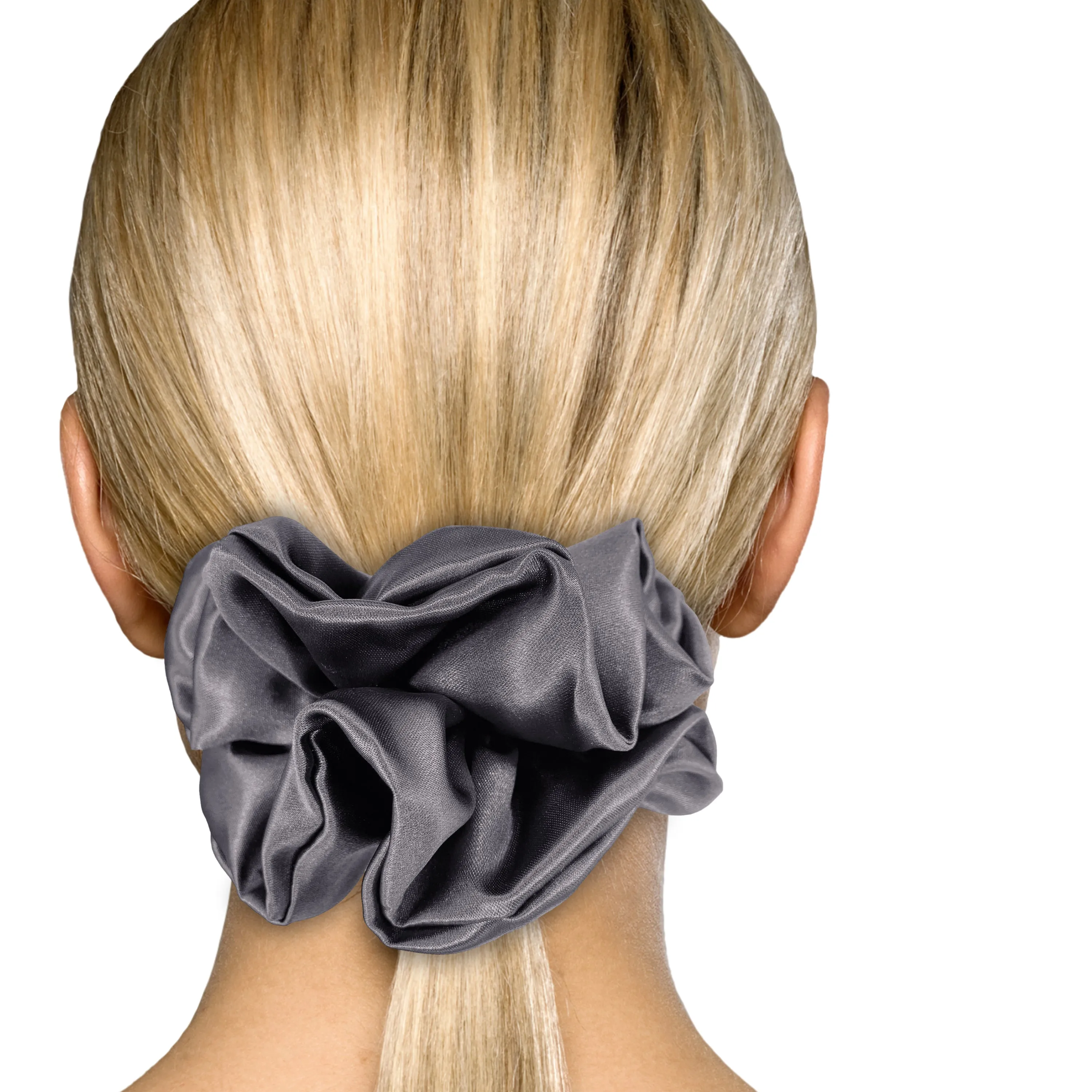 Bridal Satin Scrunchies King Size XXL Oversized Ponytail Holder Made in the USA Charcoal