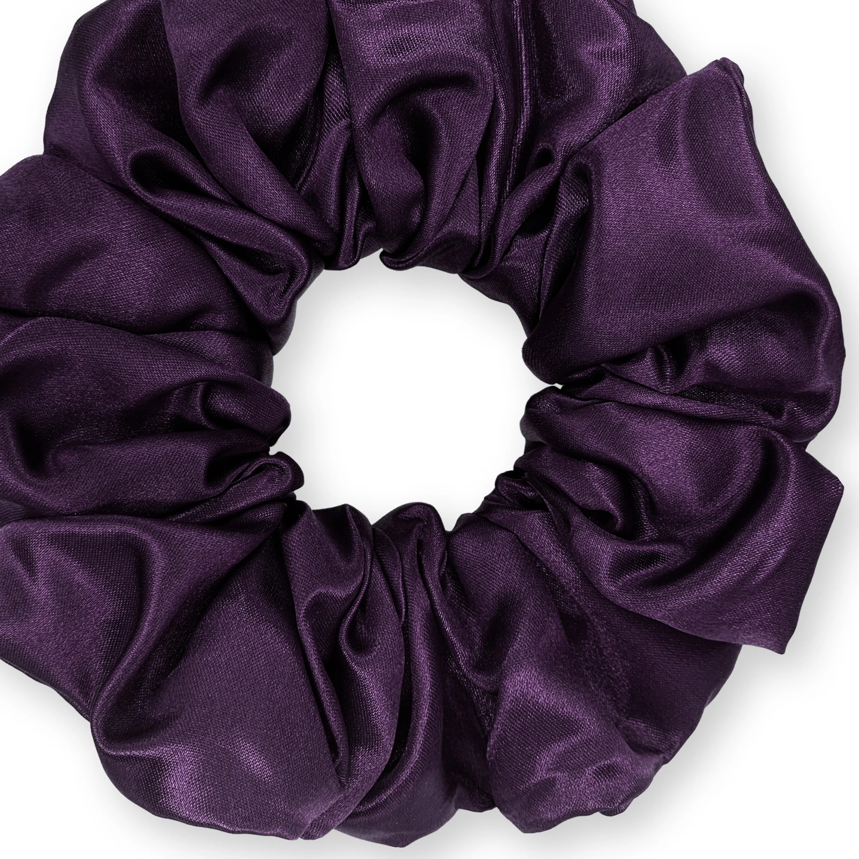 Bridal Satin Scrunchies King Size XXL Oversized Ponytail Holder Made in the USA Eggplant