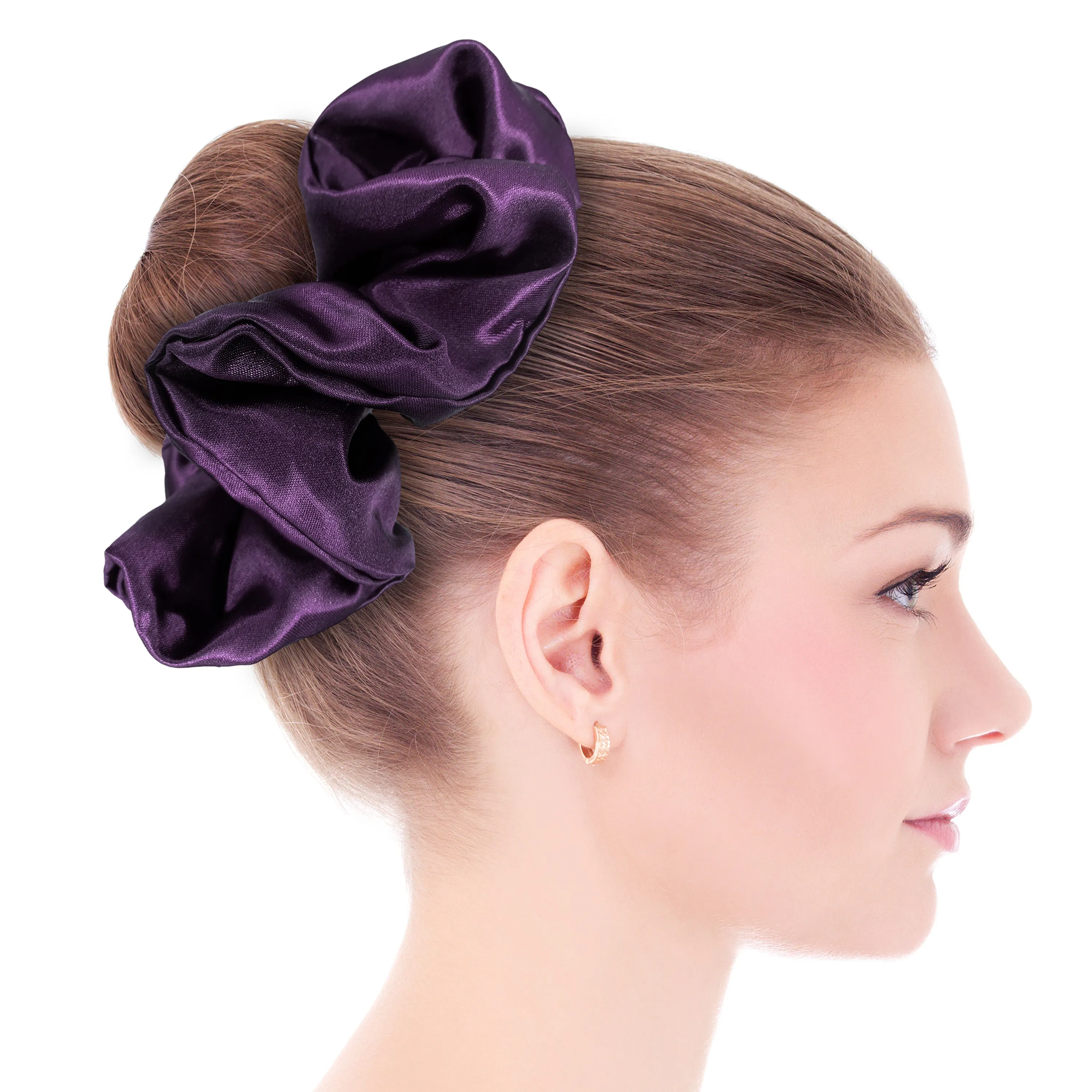 Bridal Satin Scrunchies King Size XXL Oversized Ponytail Holder Made in the USA Eggplant