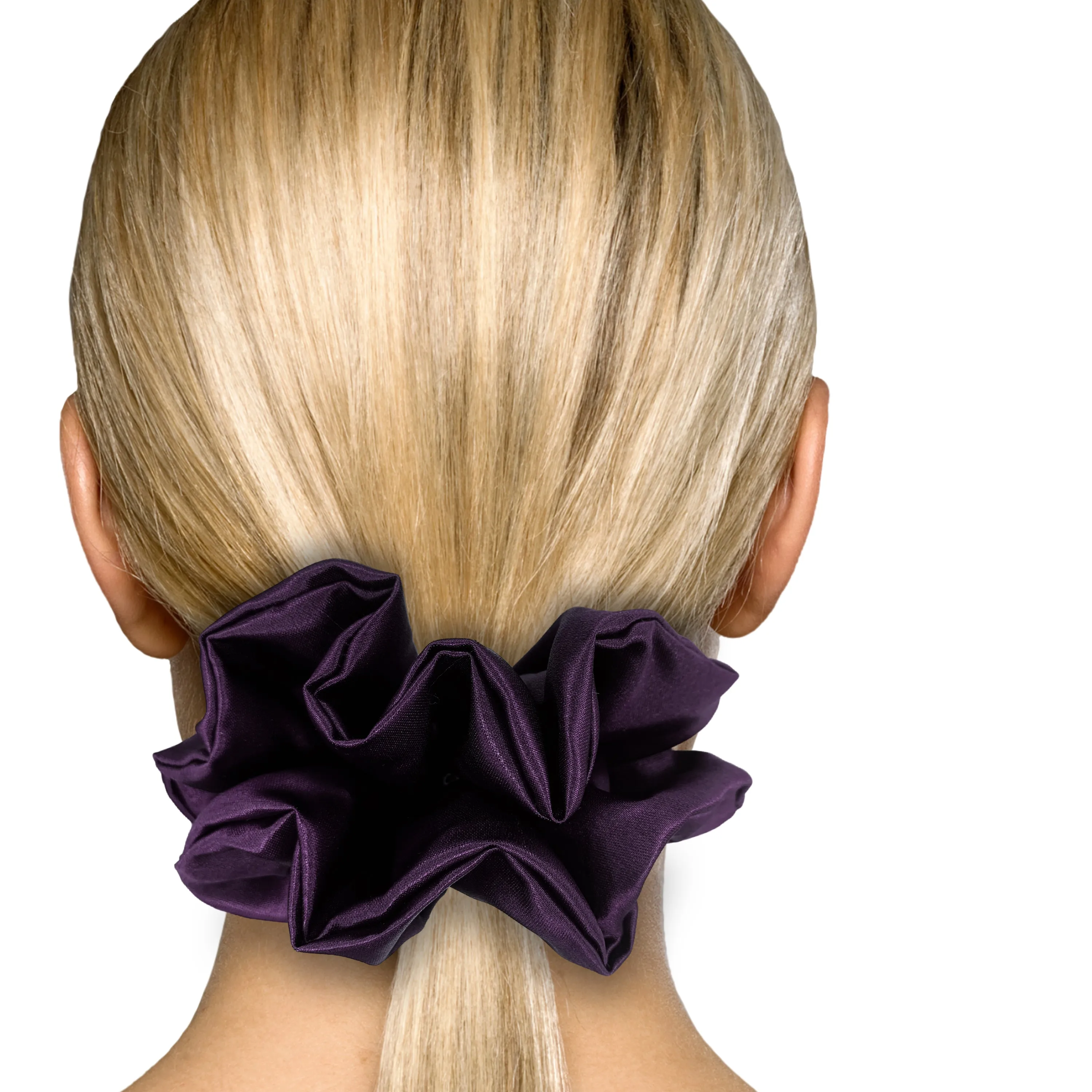 Bridal Satin Scrunchies King Size XXL Oversized Ponytail Holder Made in the USA Eggplant