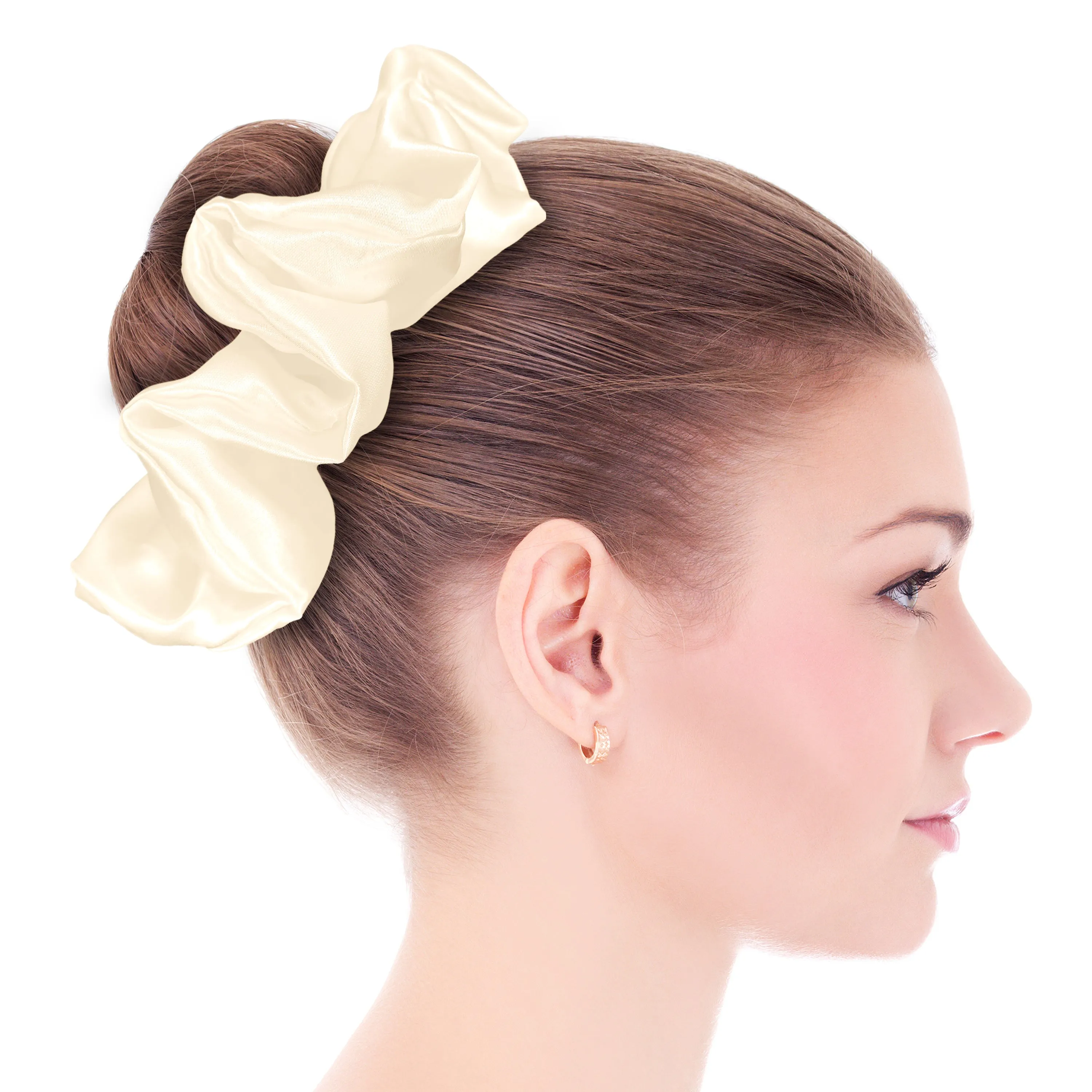 Bridal Satin Scrunchies King Size XXL Oversized Ponytail Holder Made in the USA Ivory