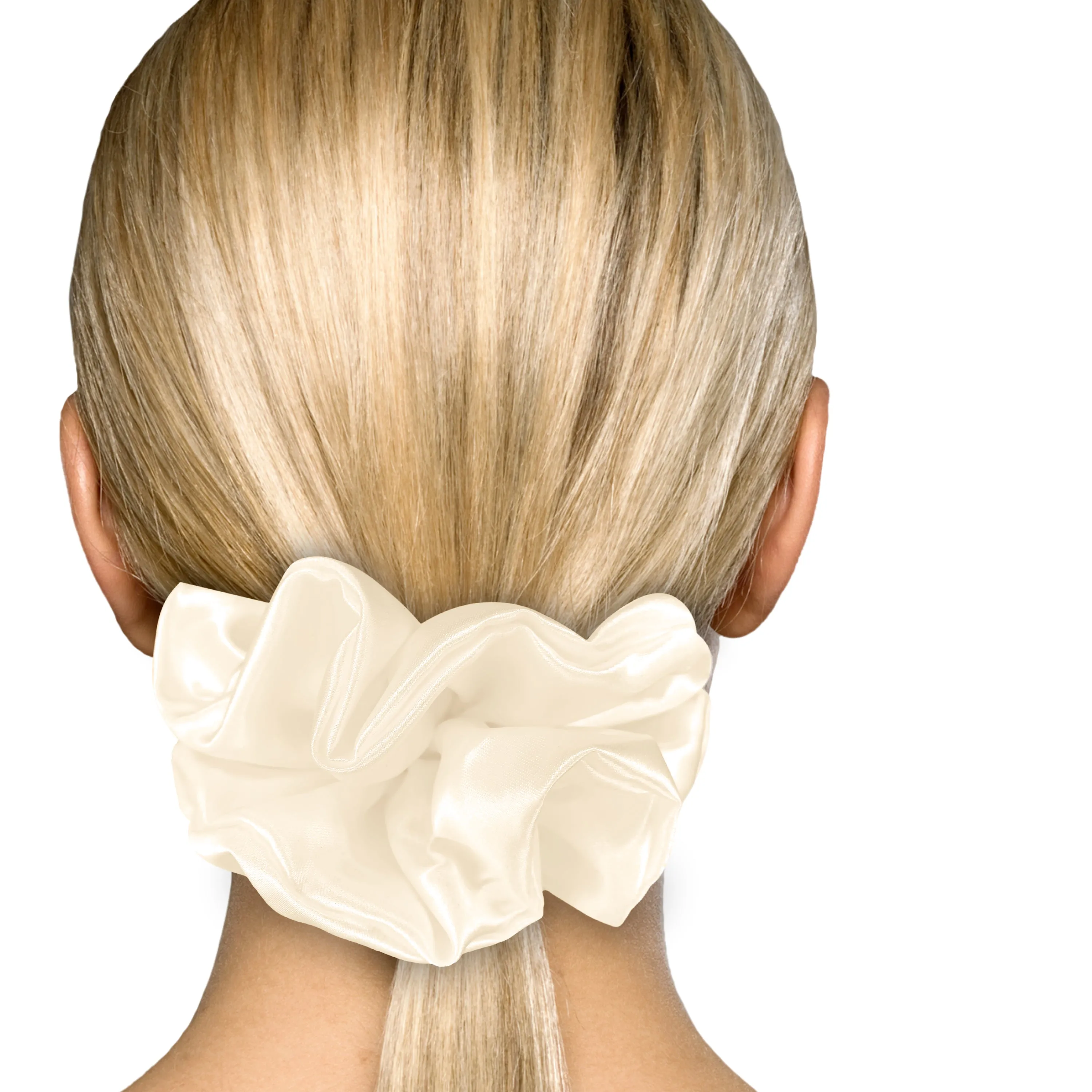 Bridal Satin Scrunchies King Size XXL Oversized Ponytail Holder Made in the USA Ivory