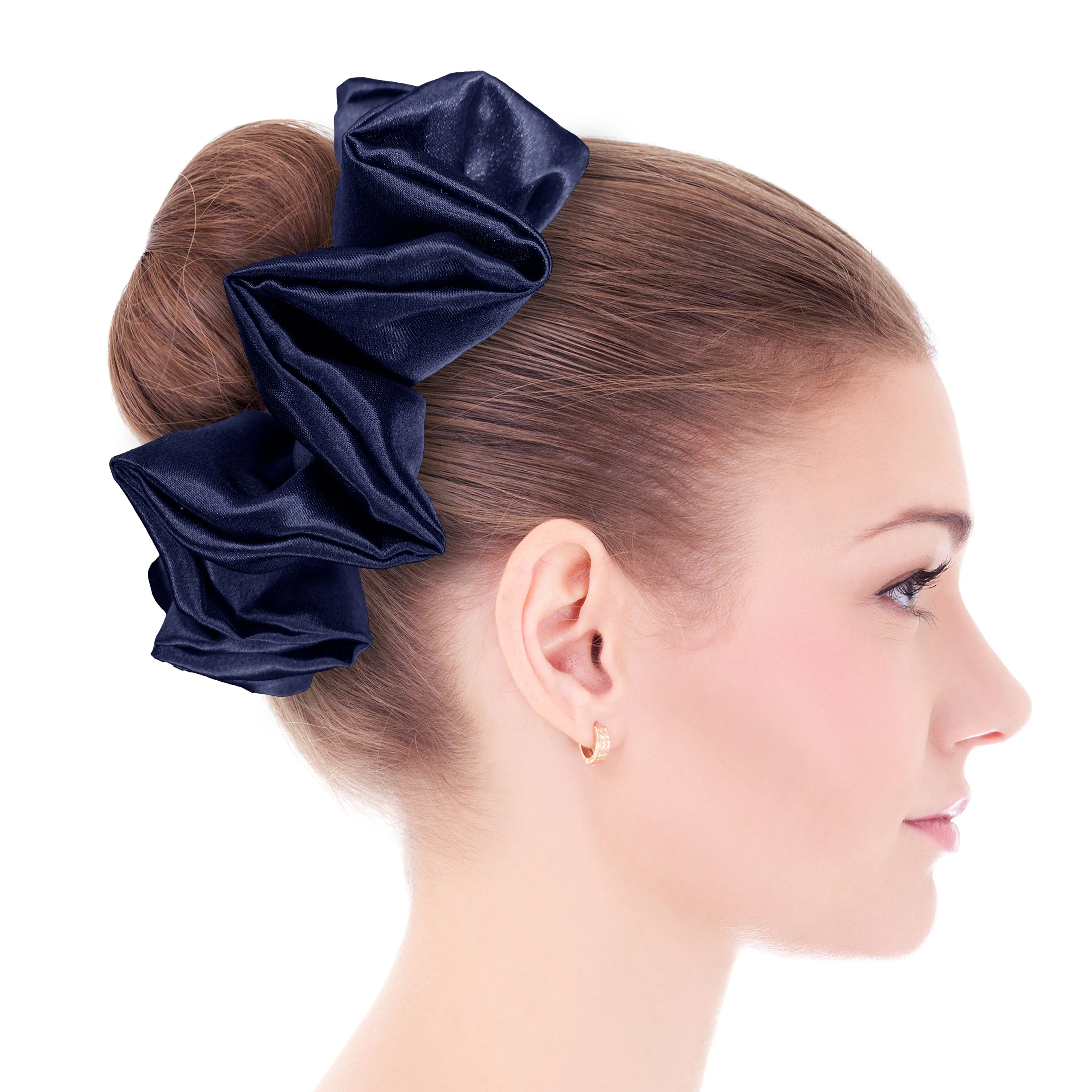 Bridal Satin Scrunchies King Size XXL Oversized Ponytail Holder Made in the USA Navy