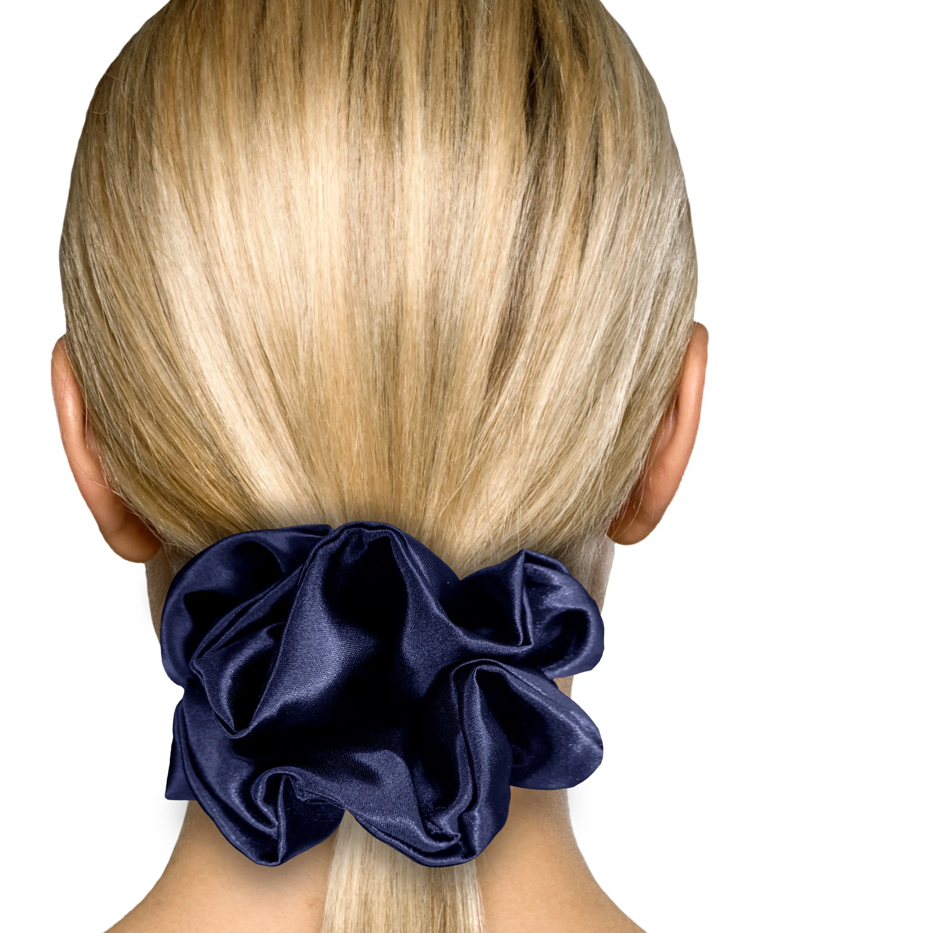 Bridal Satin Scrunchies King Size XXL Oversized Ponytail Holder Made in the USA Navy