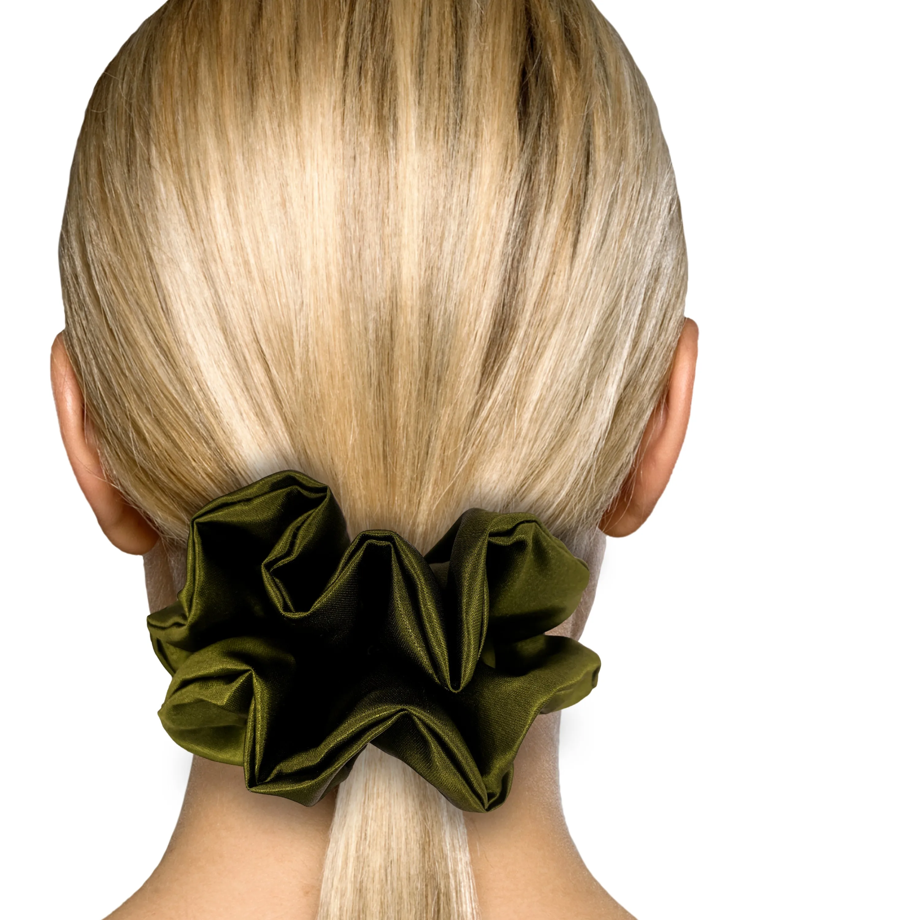 Bridal Satin Scrunchies King Size XXL Oversized Ponytail Holder Made in the USA Olive Dark