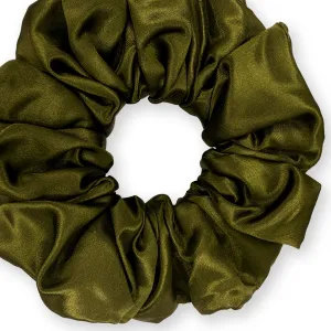 Bridal Satin Scrunchies King Size XXL Oversized Ponytail Holder Made in the USA Olive Dark