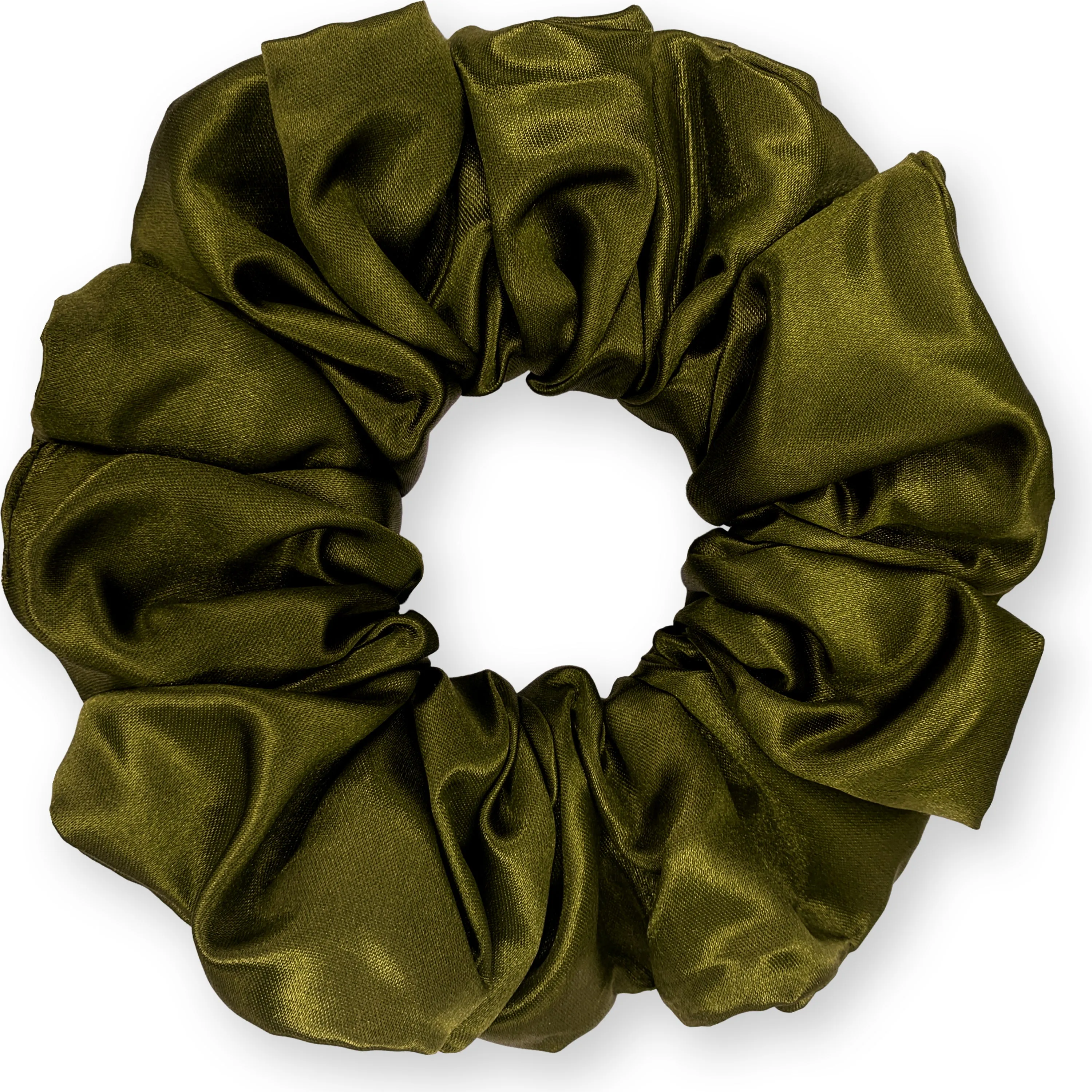 Bridal Satin Scrunchies King Size XXL Oversized Ponytail Holder Made in the USA Olive Dark