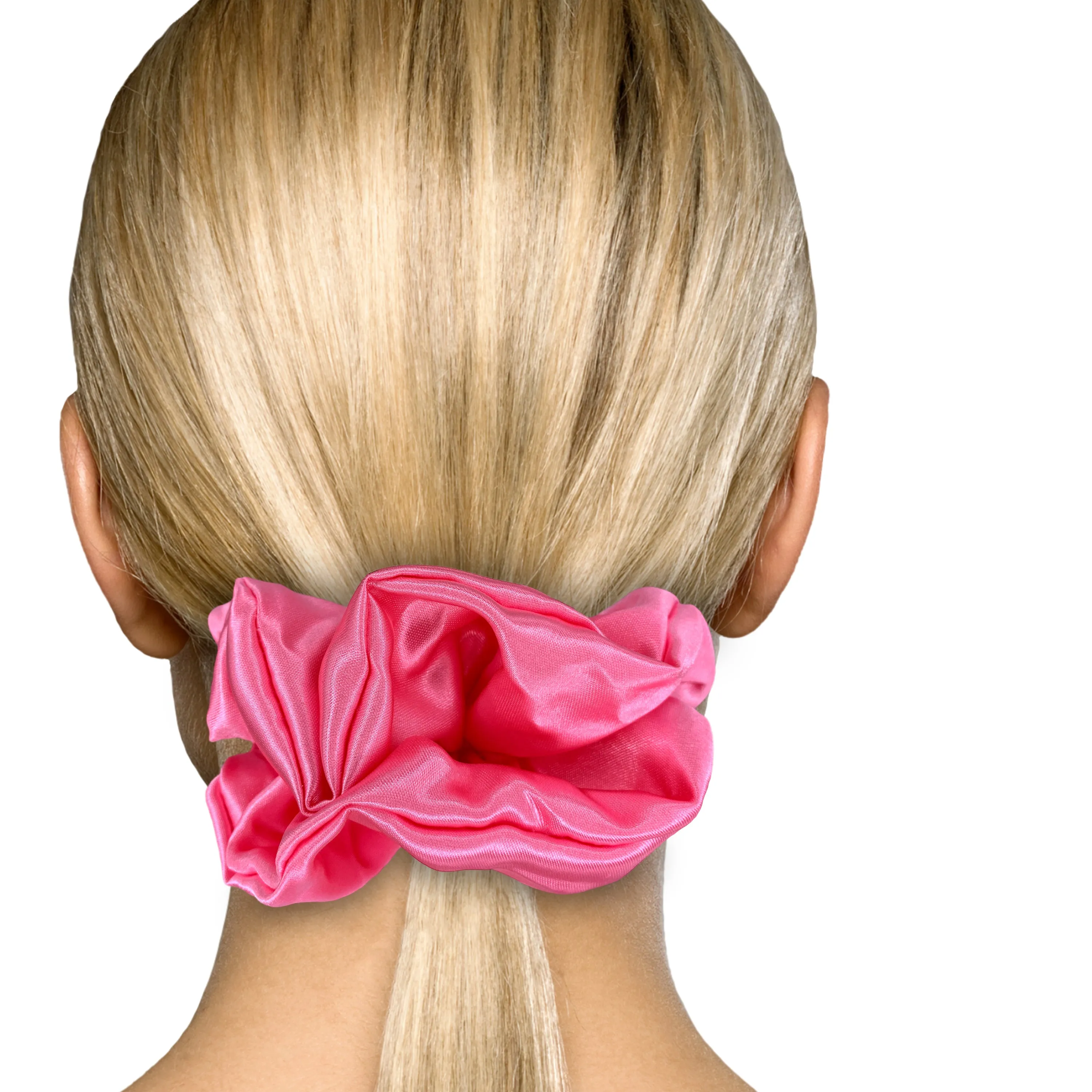 Bridal Satin Scrunchies King Size XXL Oversized Ponytail Holder Made in the USA Pink