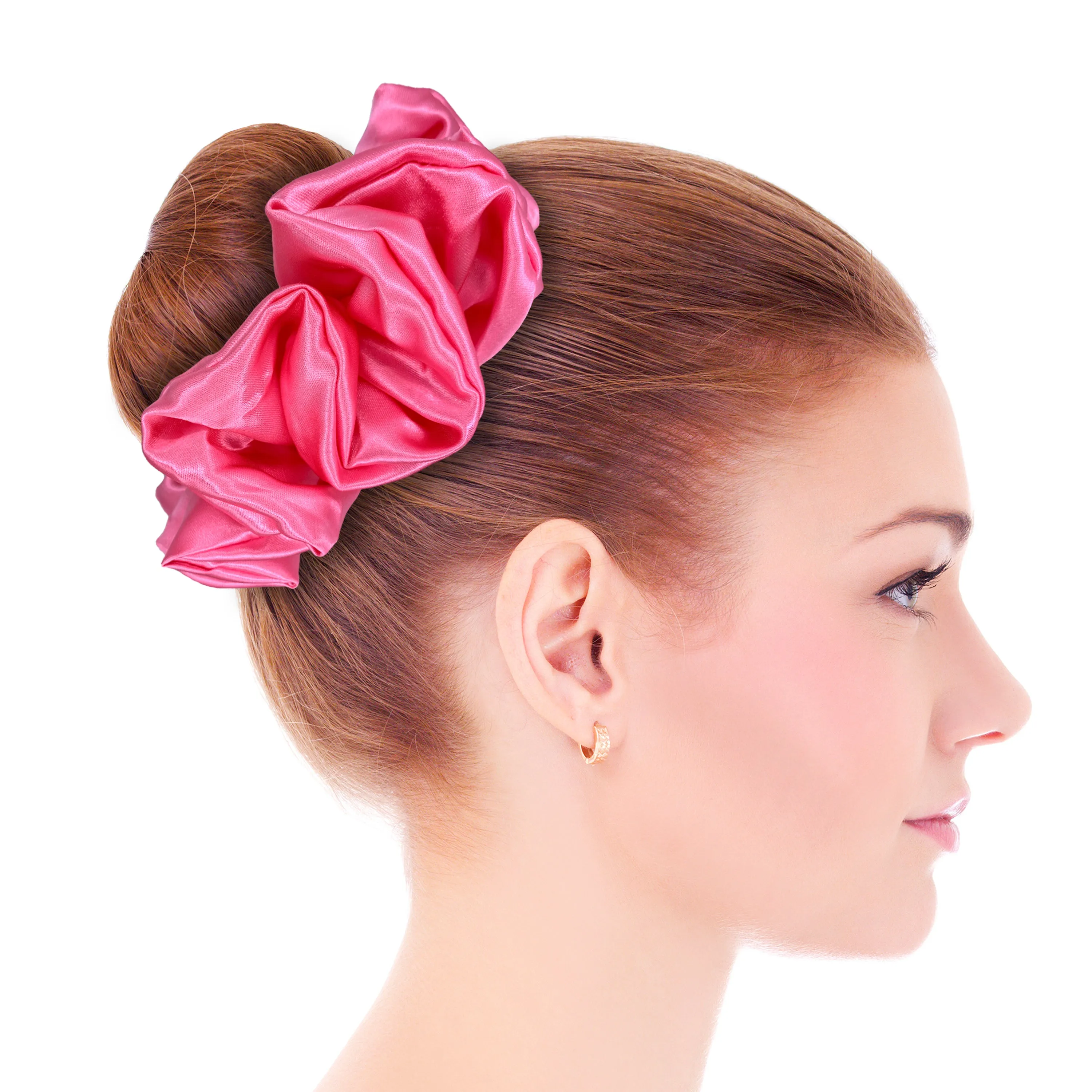 Bridal Satin Scrunchies King Size XXL Oversized Ponytail Holder Made in the USA Pink