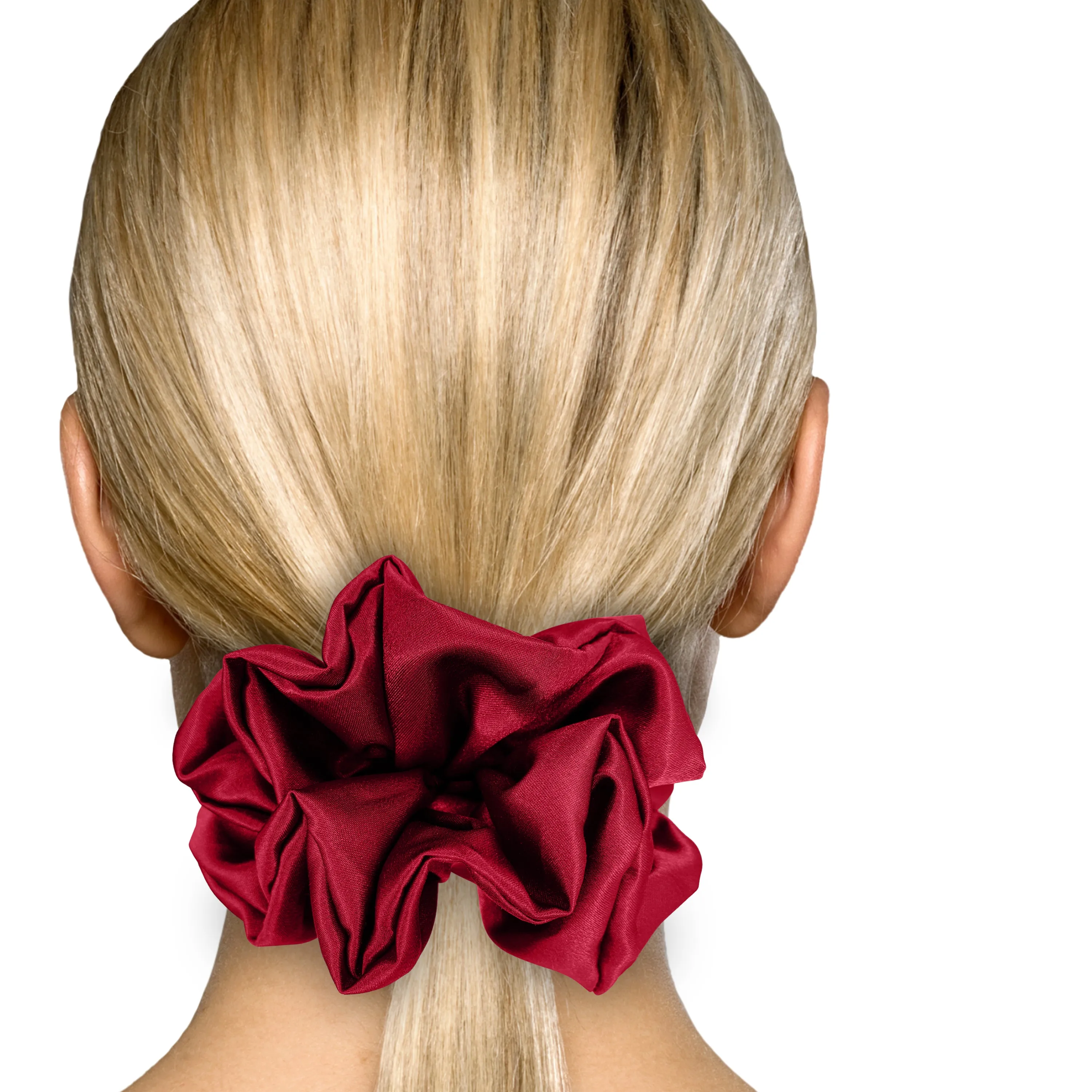 Bridal Satin Scrunchies King Size XXL Oversized Ponytail Holder Made in the USA Red Dark