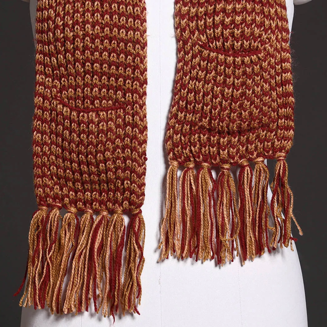 Brown - Kumaun Hand Knitted Woolen Muffler with Pockets