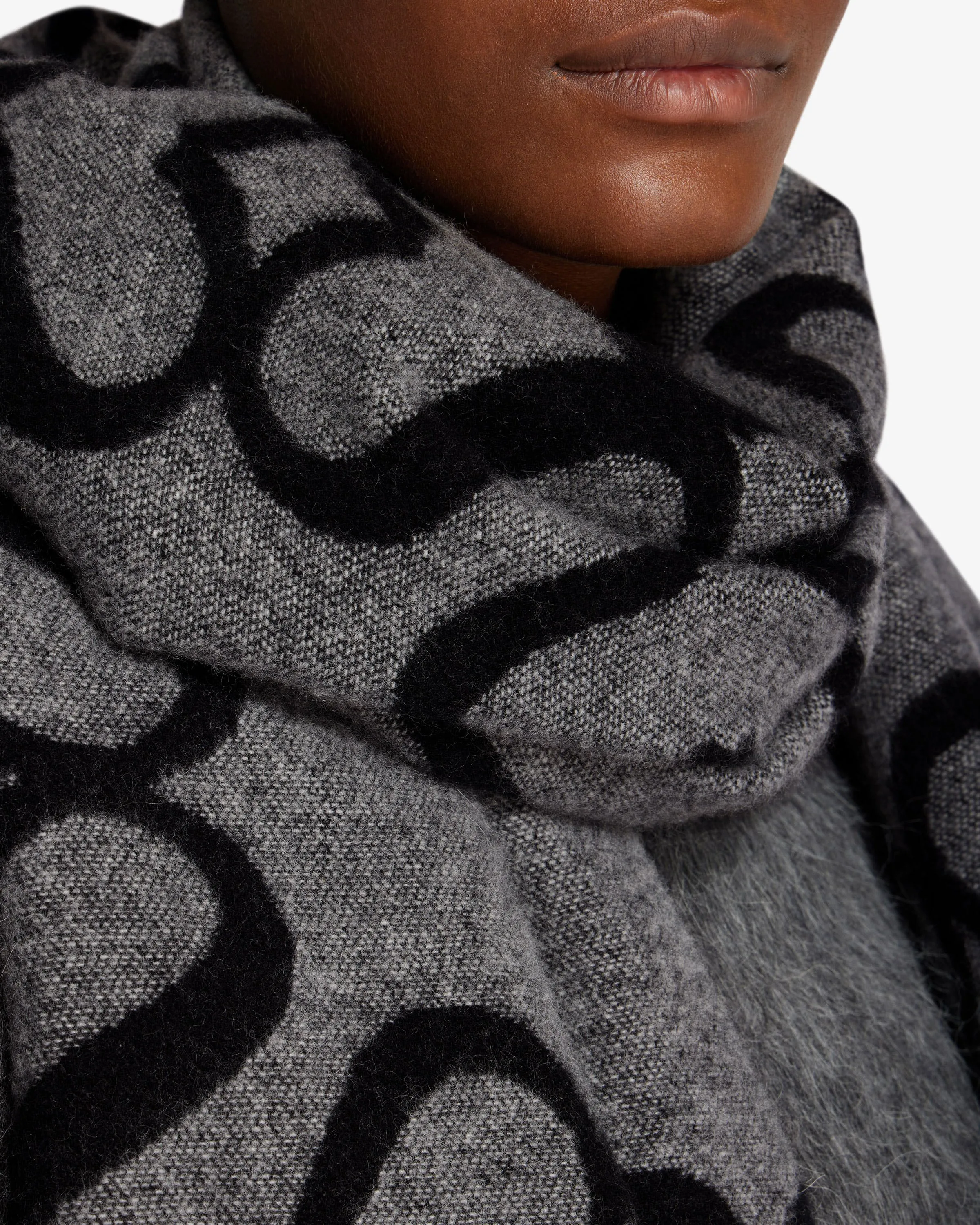 Cashmere Wool Strathberry Monogram Scarf - Black/Grey