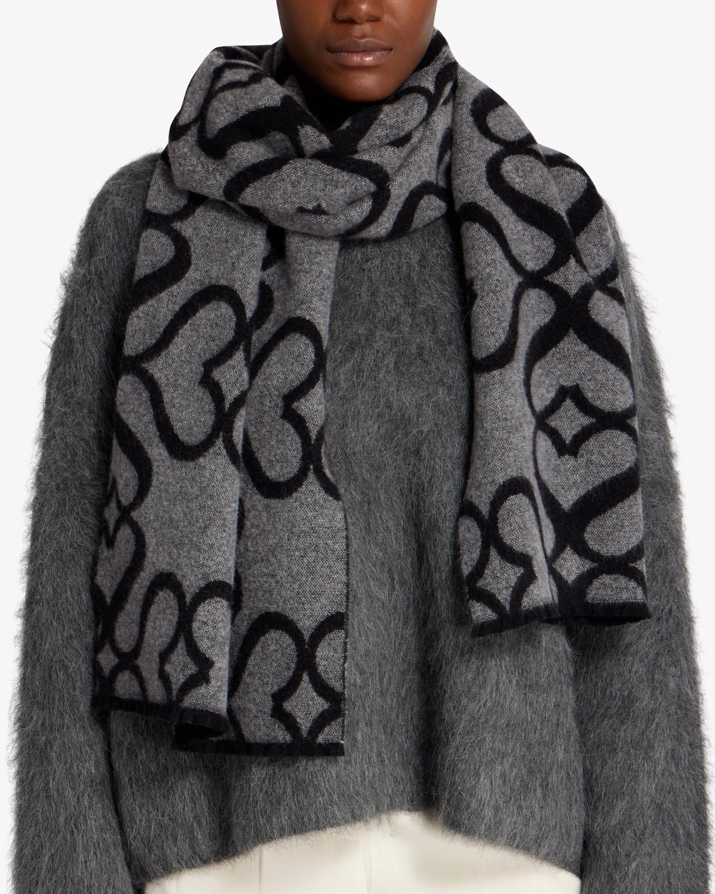 Cashmere Wool Strathberry Monogram Scarf - Black/Grey