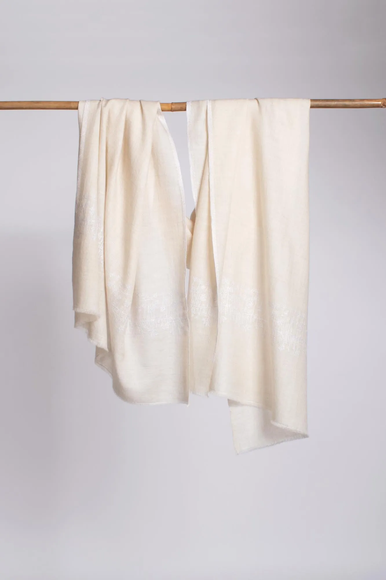 Cashmere Wrap in Ivory with Subtle White Embroidery - OKEHAMPTON