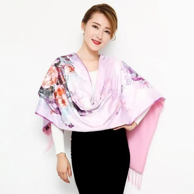 Chinese Style Flower Autumn Shawl Silk Cashmere Muffler Traditional  Fashion