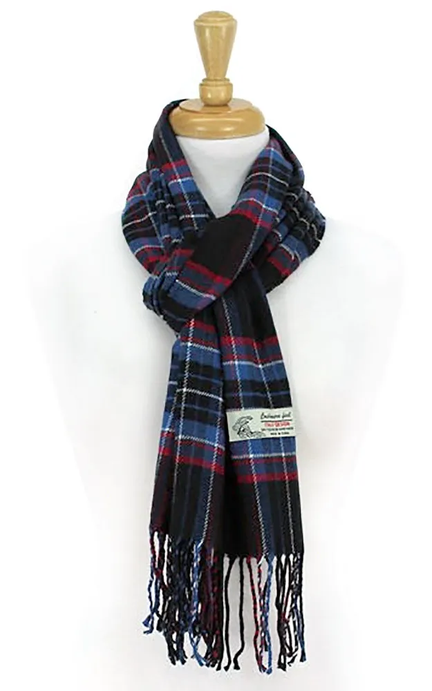 DBS028-5 Cashmere Feel scarves Tartan Black & Blue 12pcs Pack