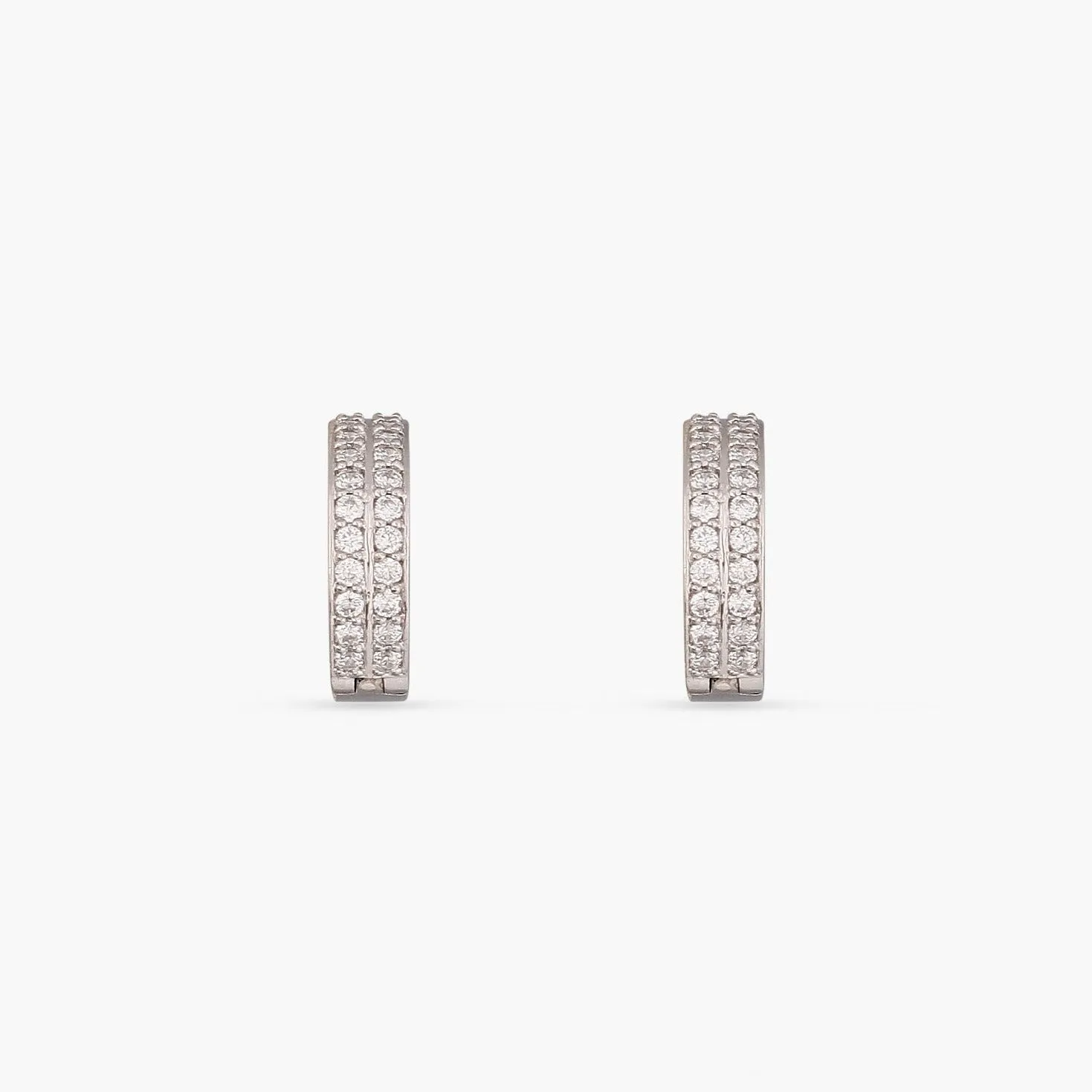 Double Pave Silver Hoop Earrings