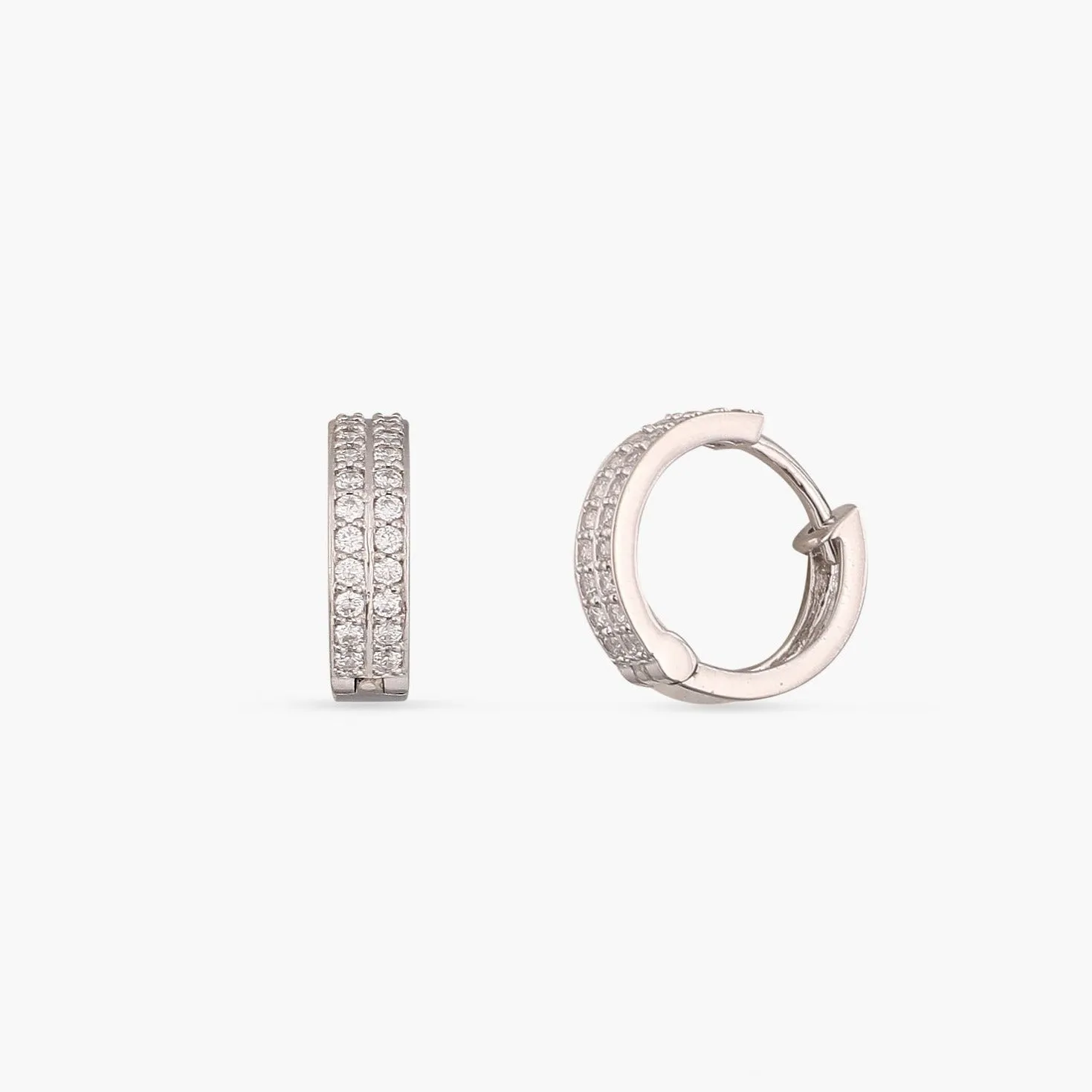 Double Pave Silver Hoop Earrings