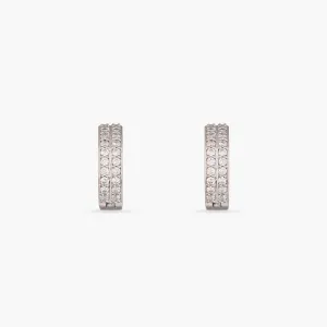 Double Pave Silver Hoop Earrings