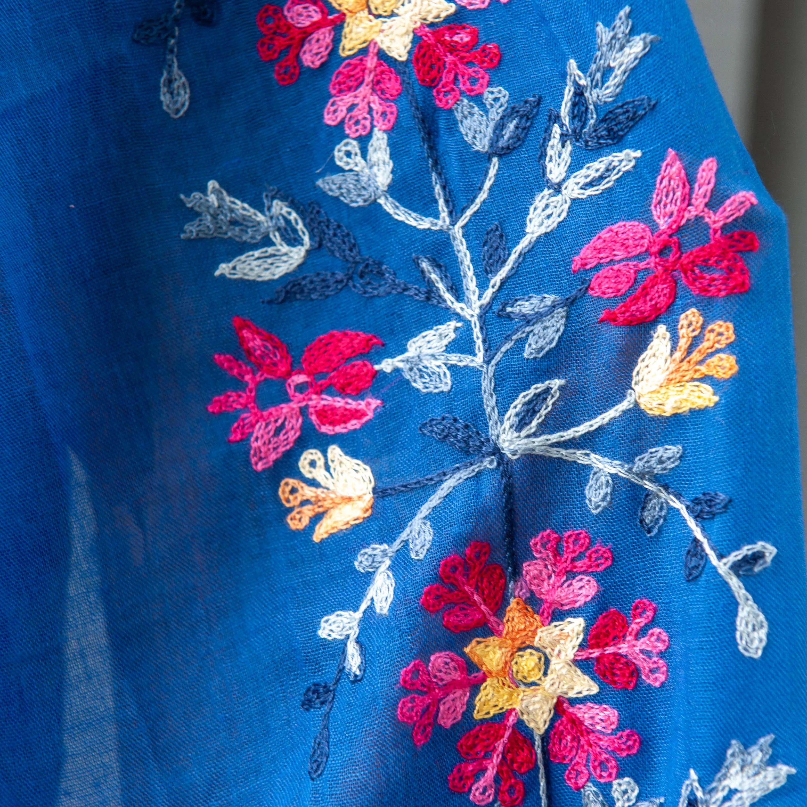 Embroidered Scarf - Blue Floral