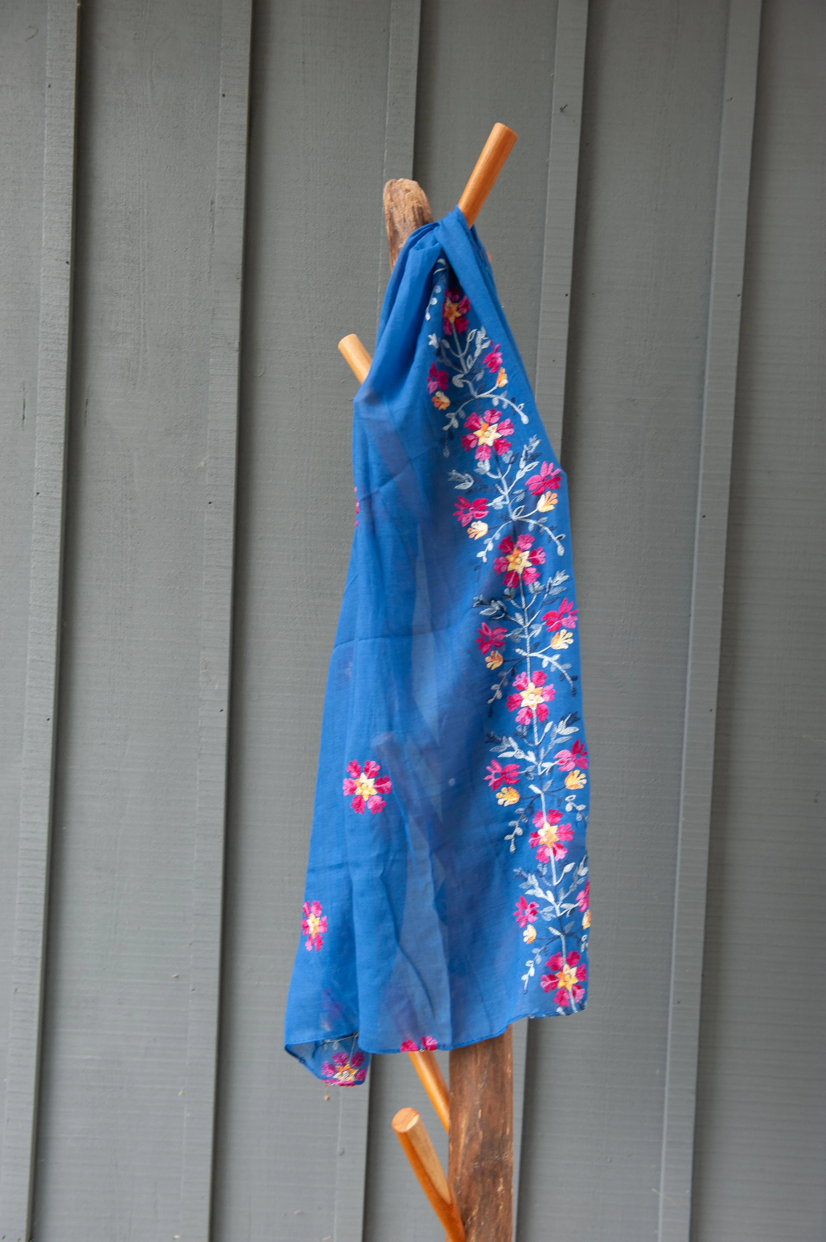 Embroidered Scarf - Blue Floral