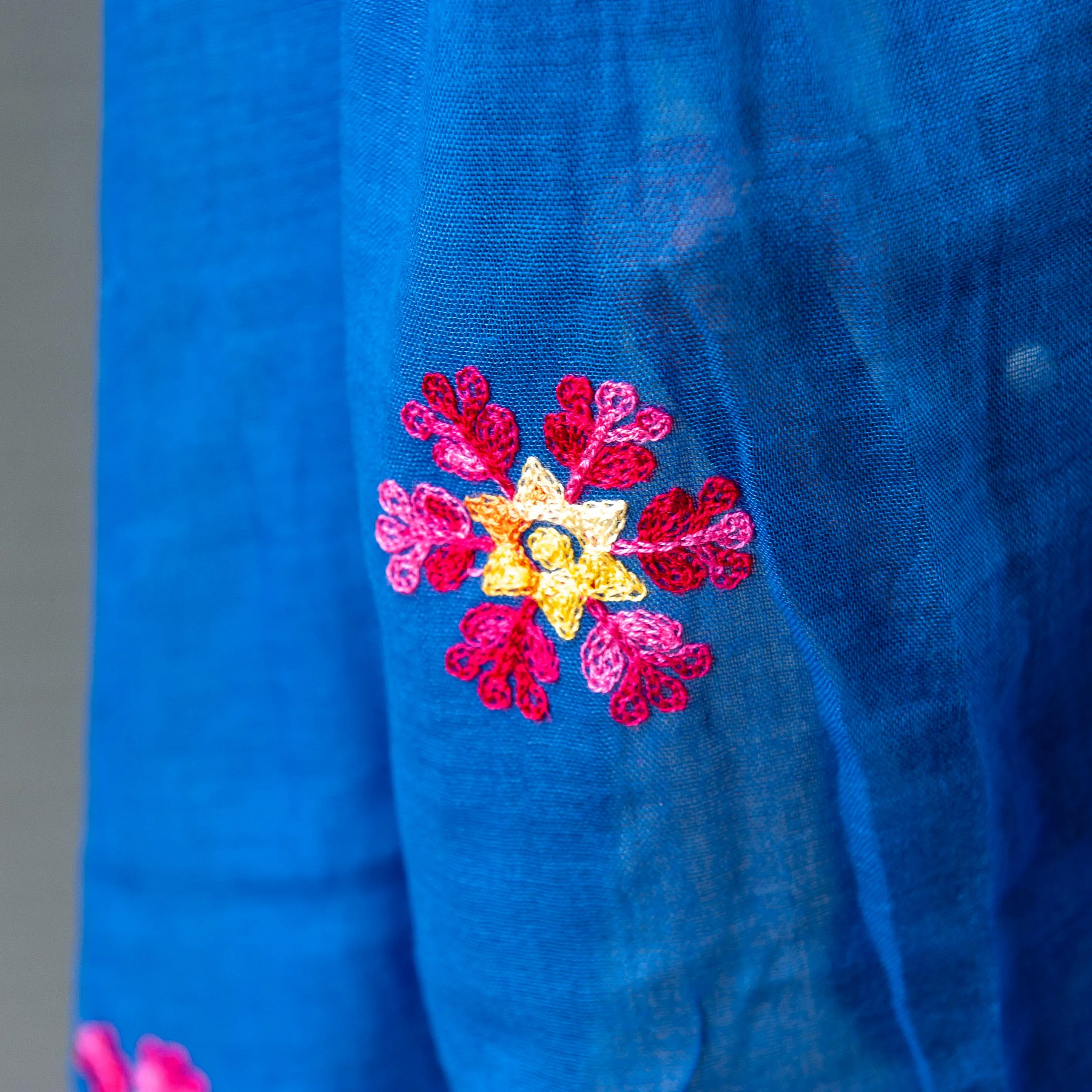 Embroidered Scarf - Blue Floral