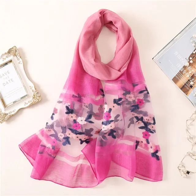 Fashion Thin Soft Silk Scarf Floral Printed Bandana Shawl #TH