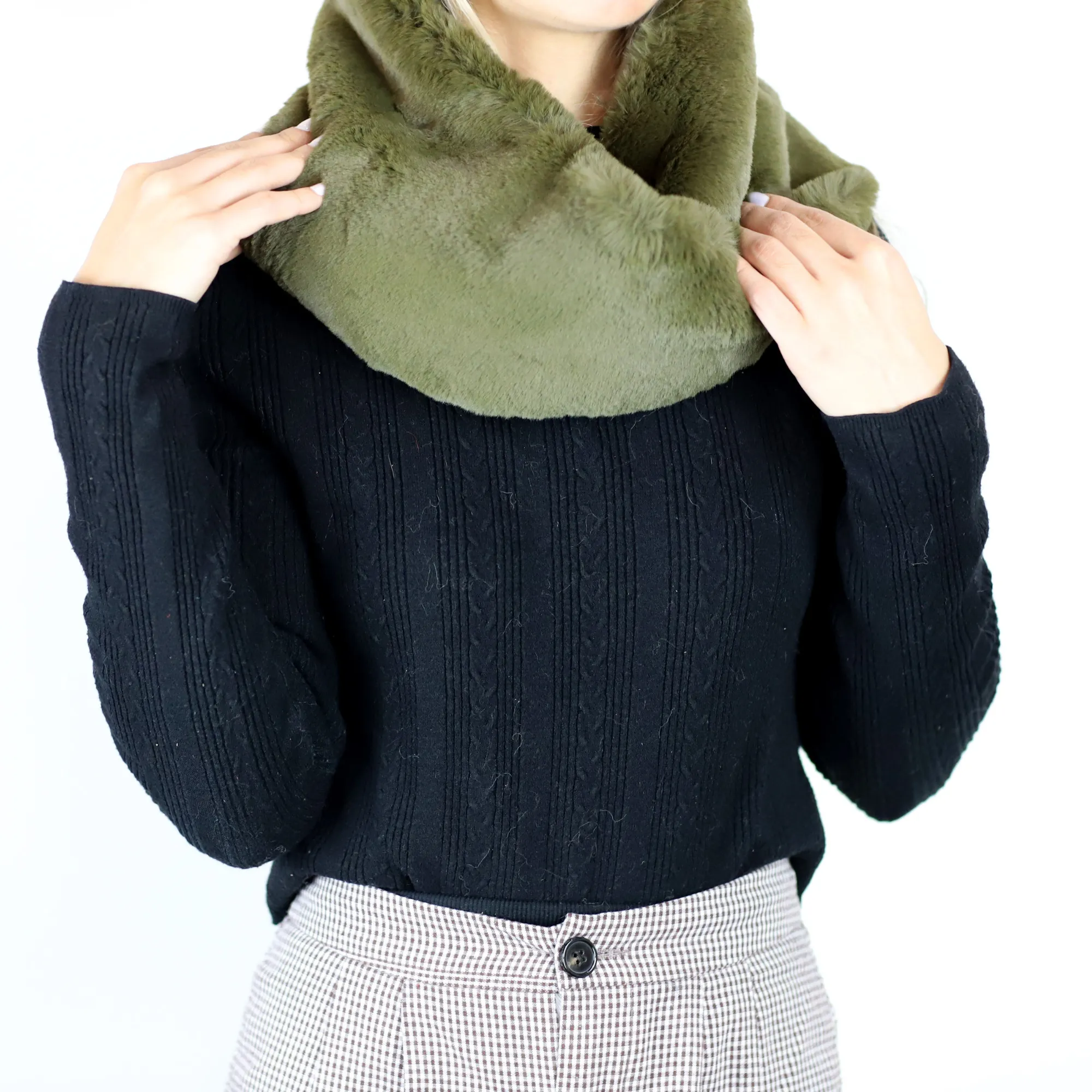 Faux Fur Infinity Scarf - Olive