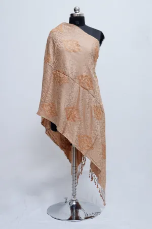 Fawn Colour  Stole Enriched With Aari Embroidery And A Touch Of Swarovski Looks Elegant.