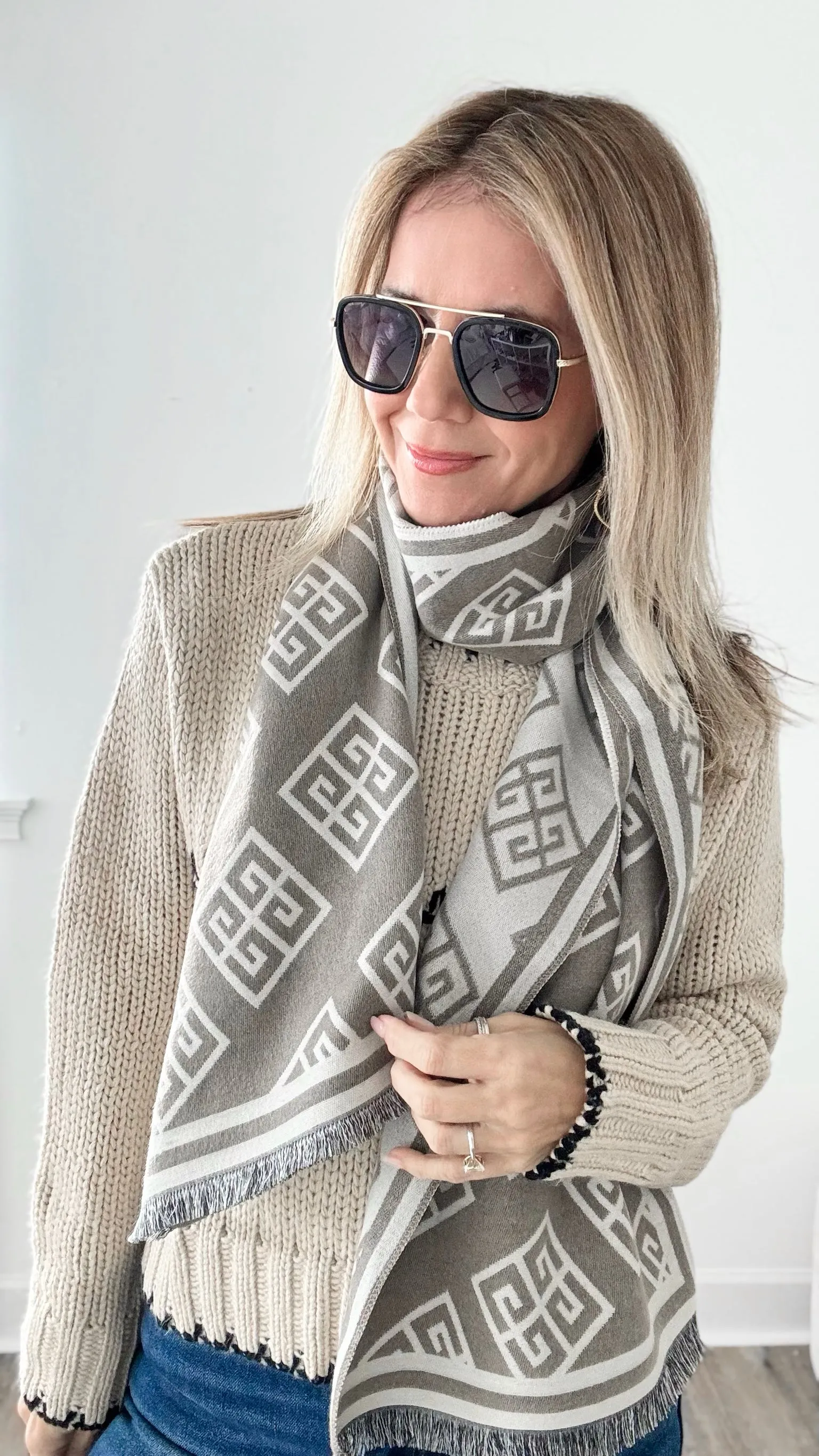 Greek Pattern Scarf - Beige