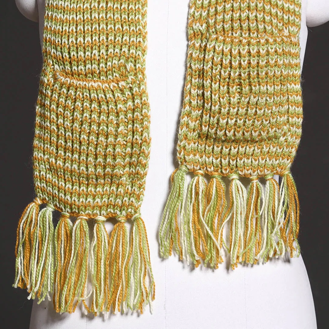 Green - Kumaun Hand Knitted Woolen Muffler with Pockets