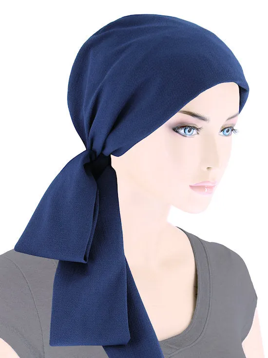 Head Wrap Scarf Navy Crepe Chiffon