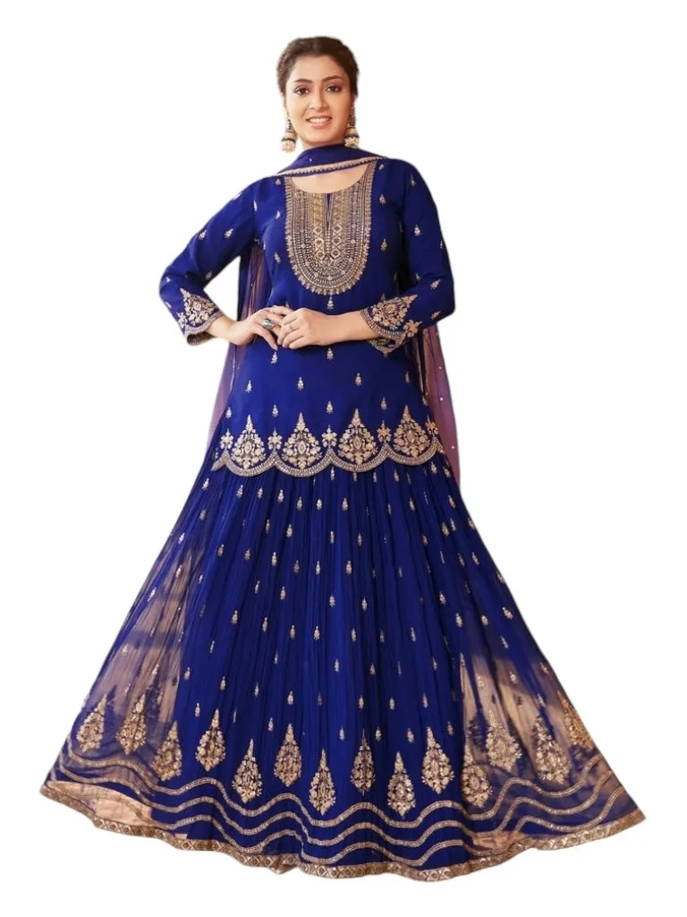 Ink blue gold zari embroidered lehenga set