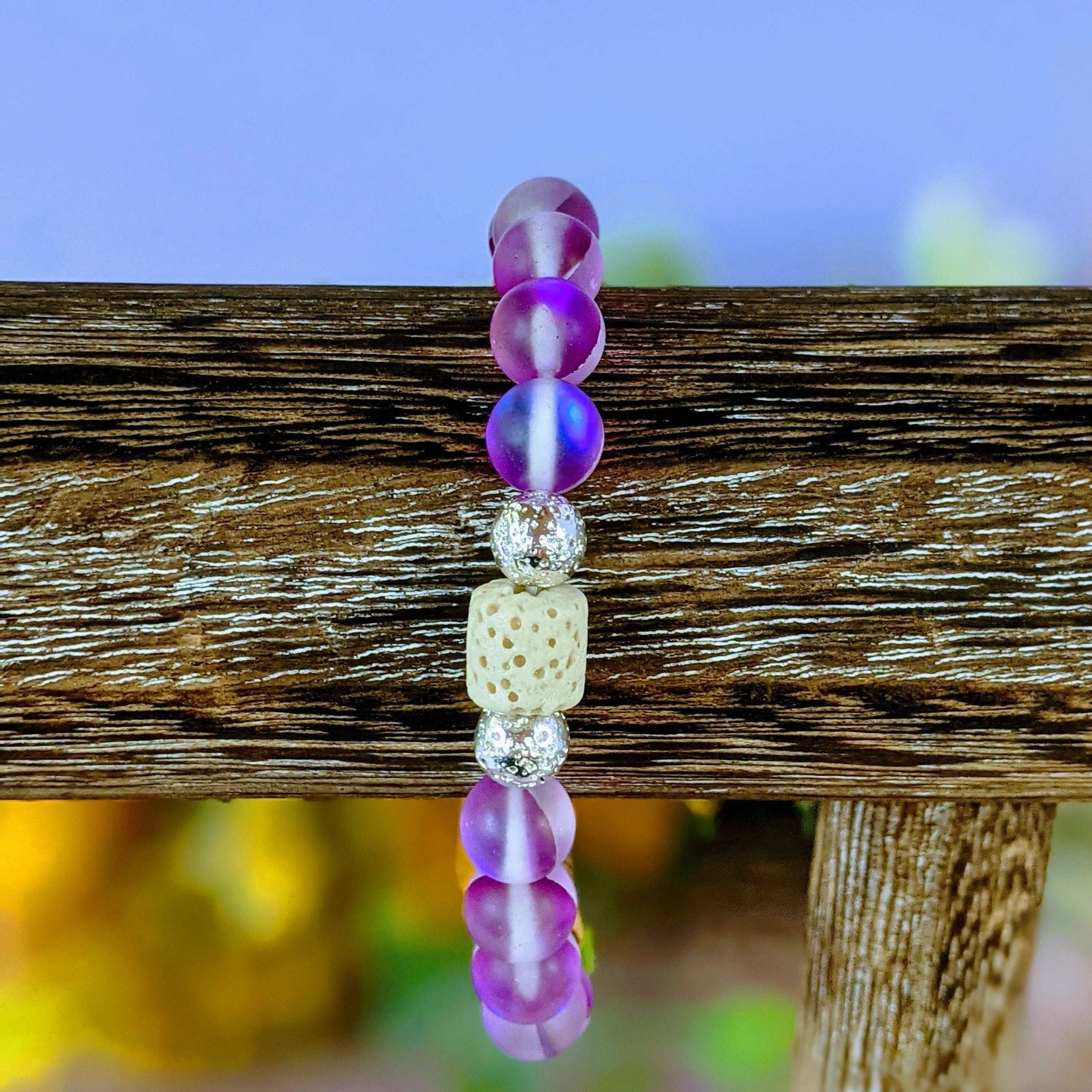 Iridescent Purple Mystic Aura Quartz Gemstone Diffuser bracelet