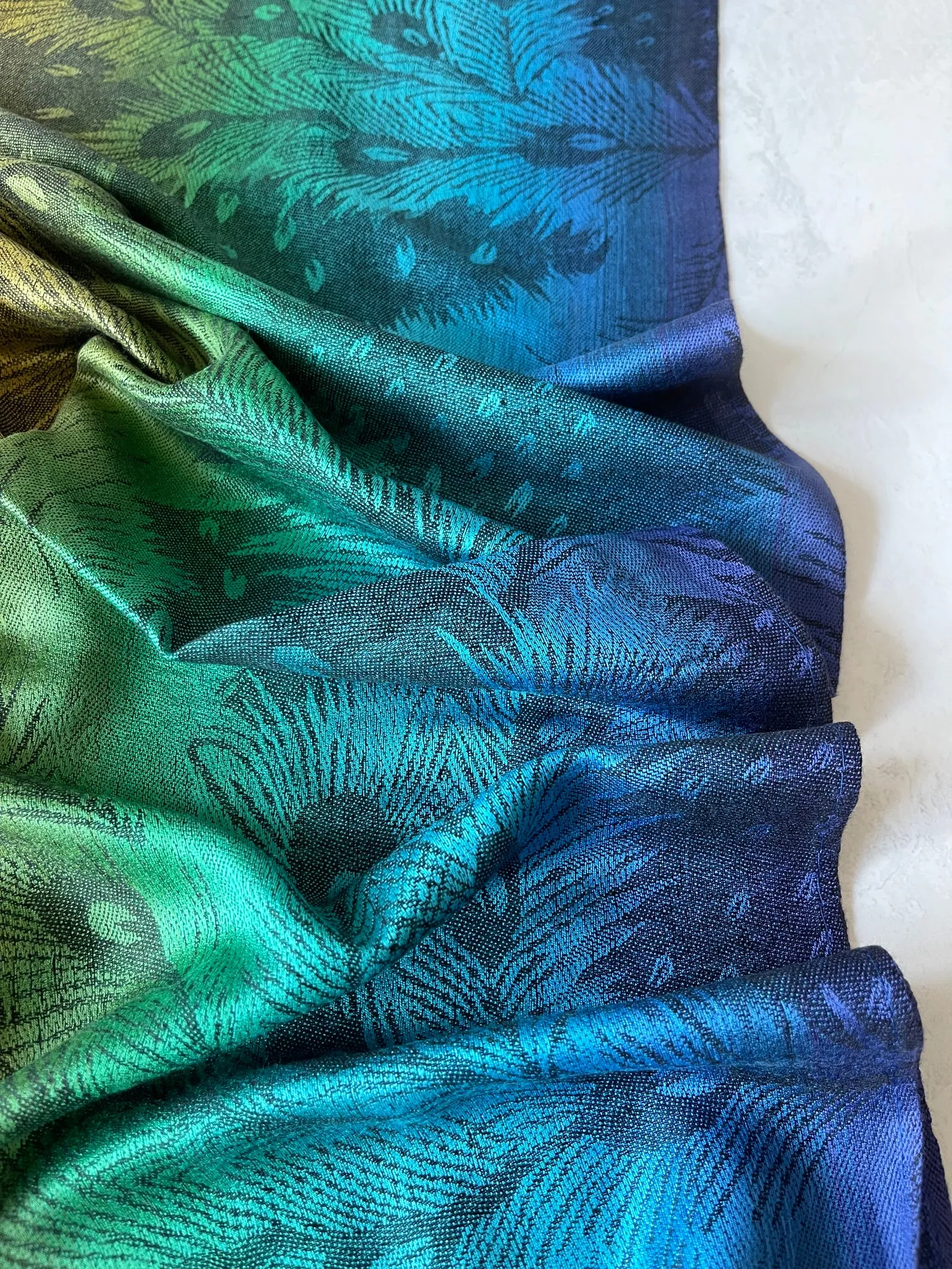 LARGE BLACK RAINBOW FEATHER AND LEAF PRINT PASHMINA SHAWL SCARF