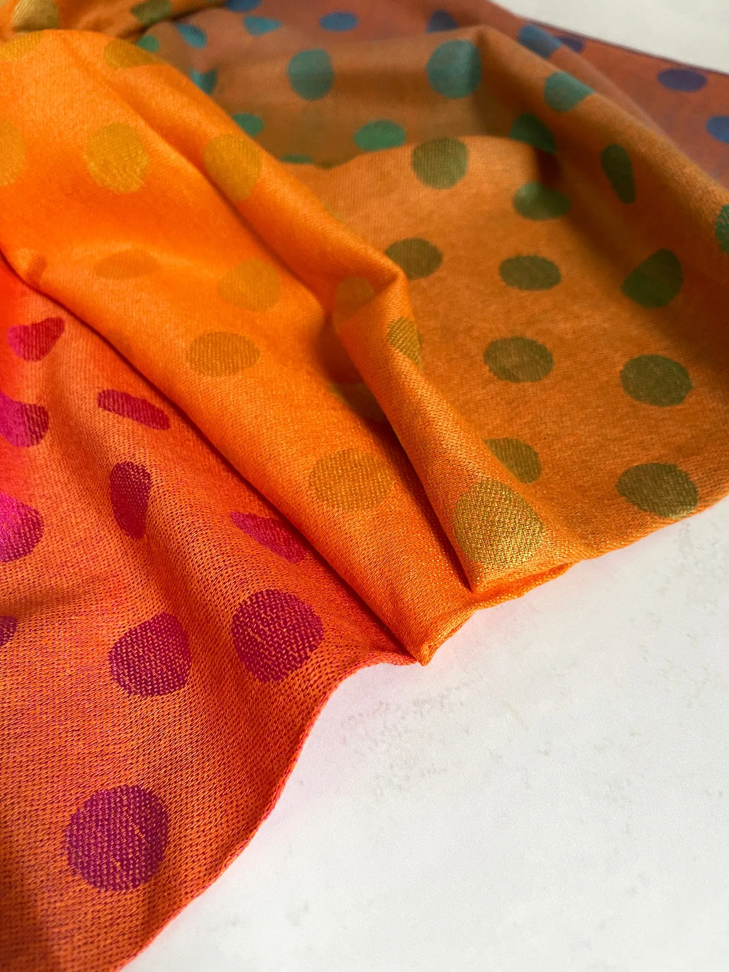 LARGE ORANGE MULTI-COLOUR DOT PRINT PASHMINA SHAWL SCARF