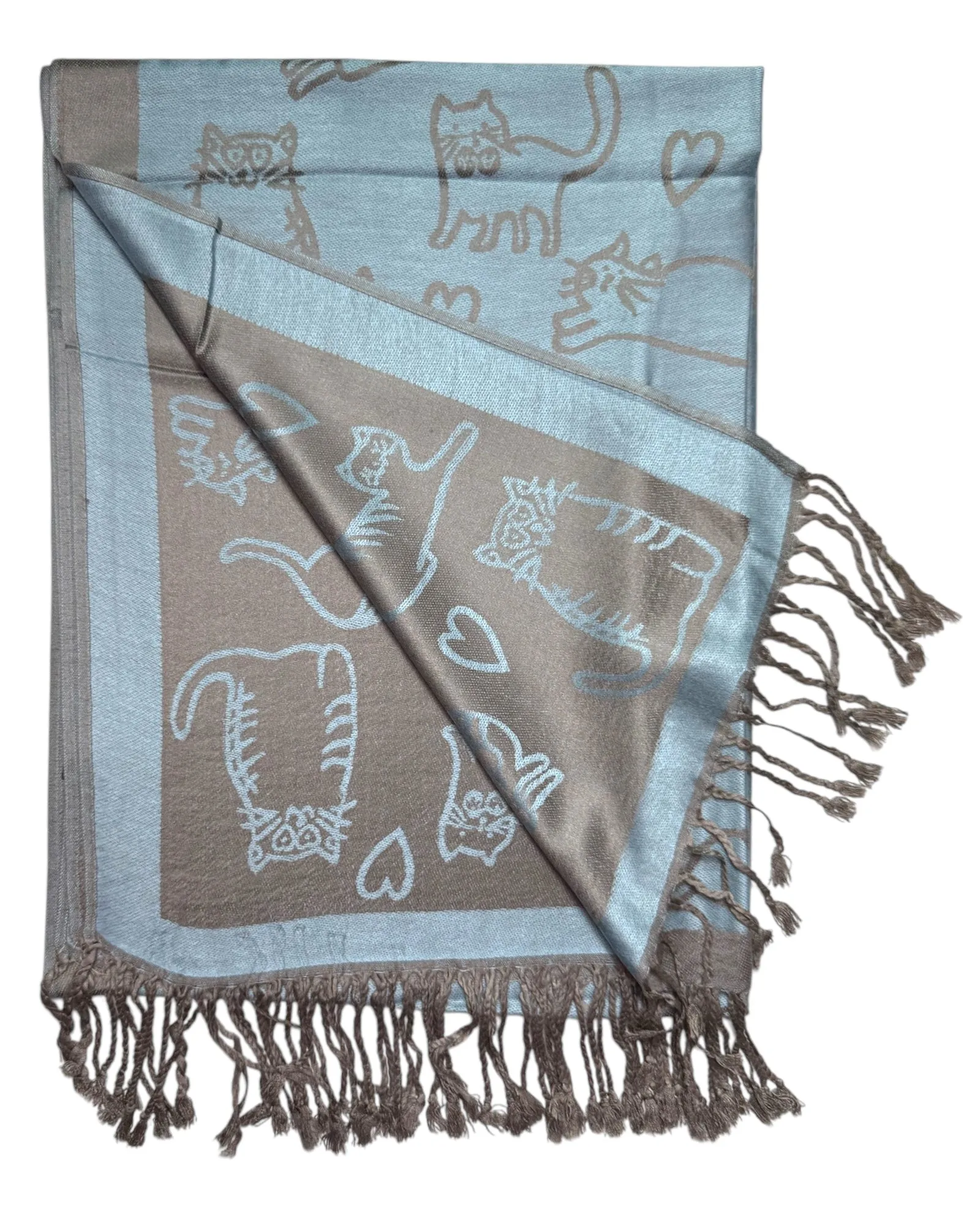 Light Blue & Grey Reversible Cat Rave Pashmina