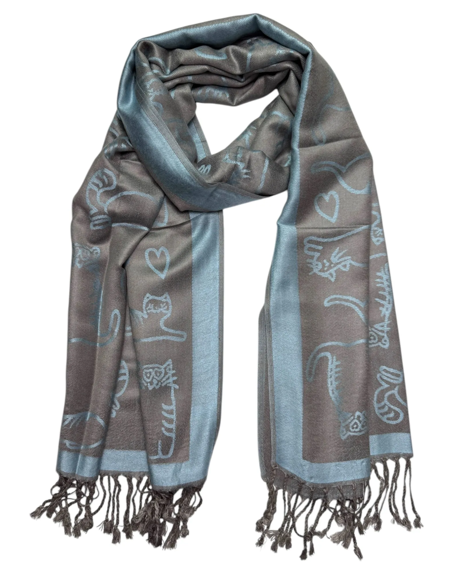 Light Blue & Grey Reversible Cat Rave Pashmina