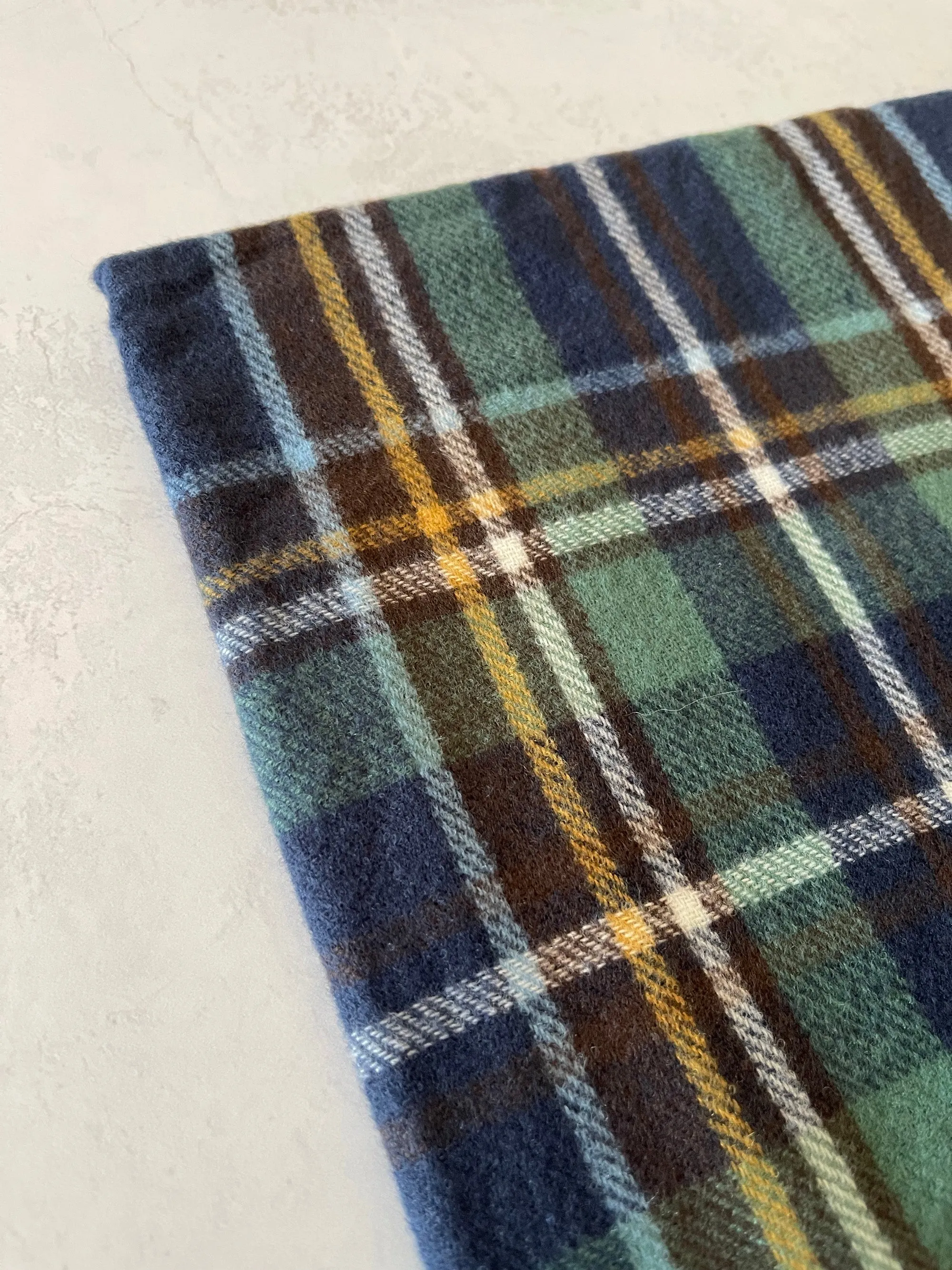 LONG BLUE WOOL MIX CHECKED TARTAN SCARF