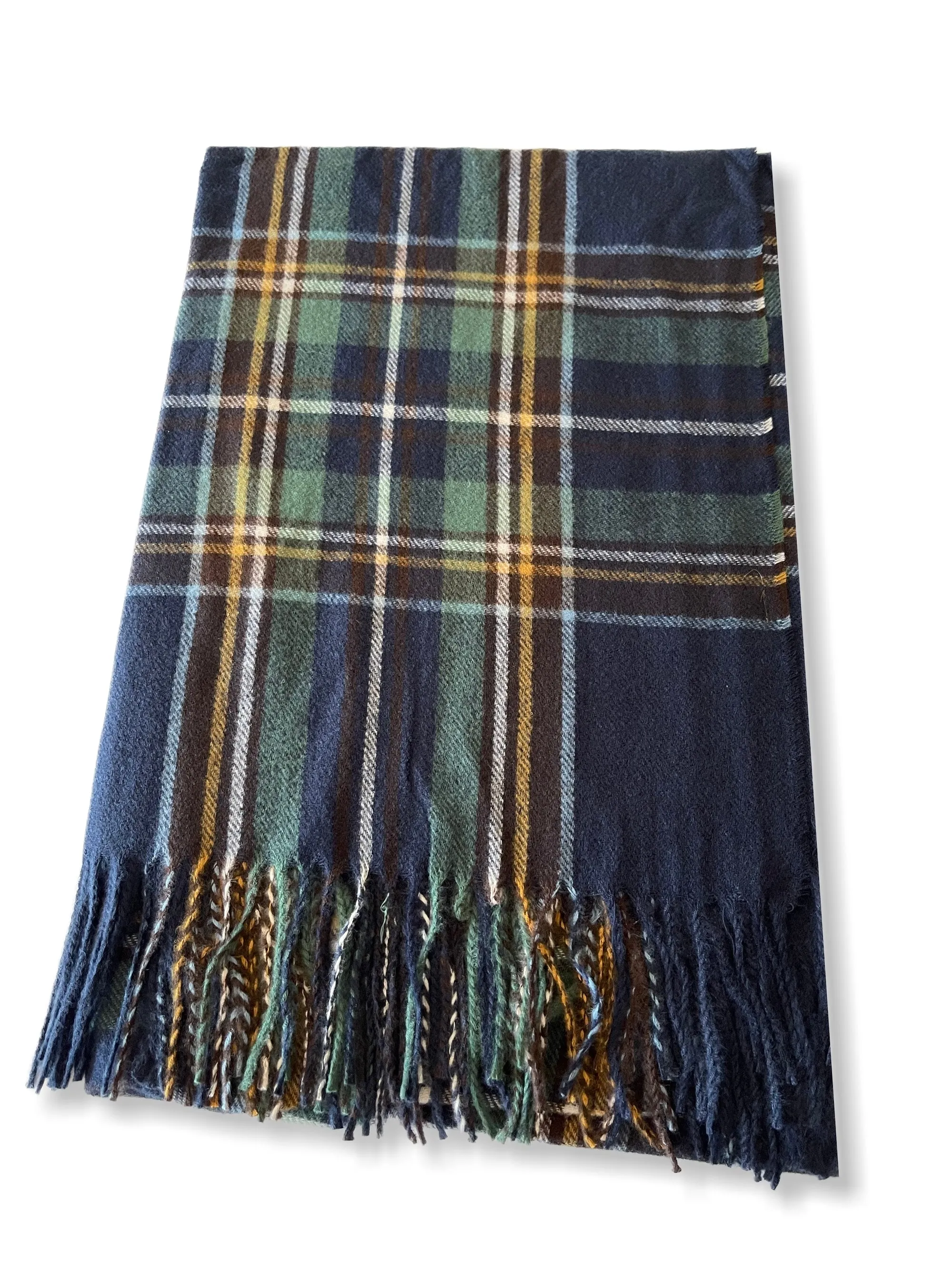 LONG BLUE WOOL MIX CHECKED TARTAN SCARF